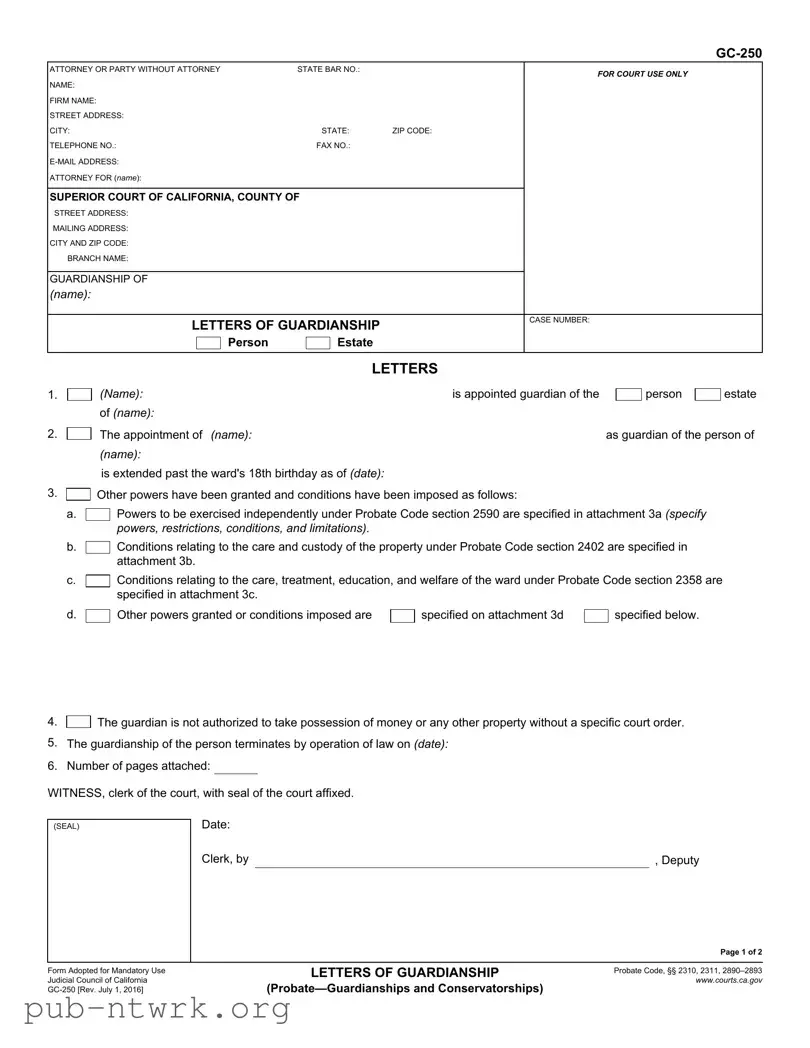Blank California Gc 250 PDF Form