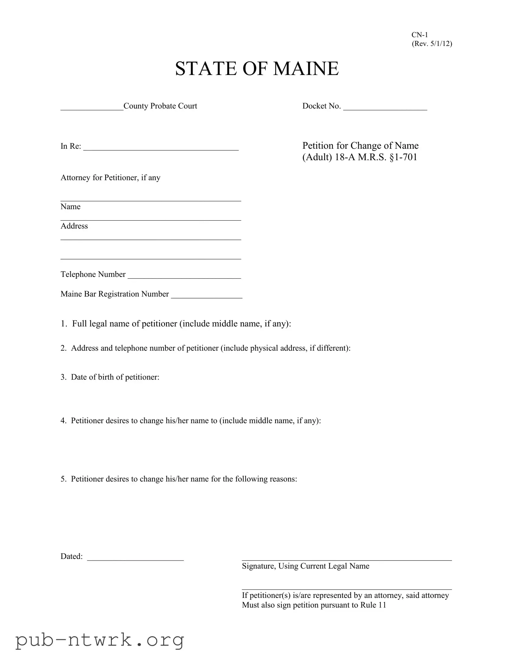 Blank Maine Cn 1 PDF Form