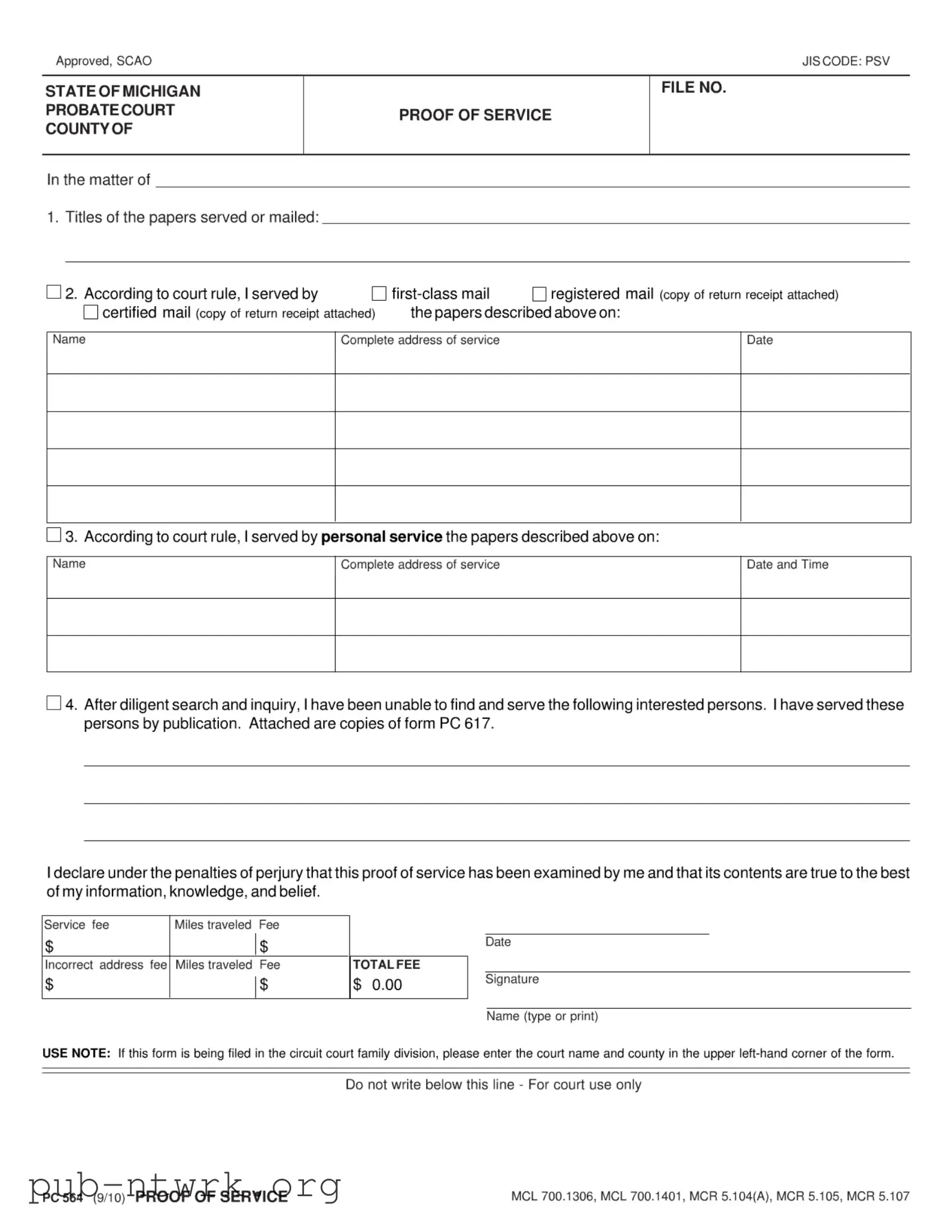 Blank Michigan Probate PDF Form