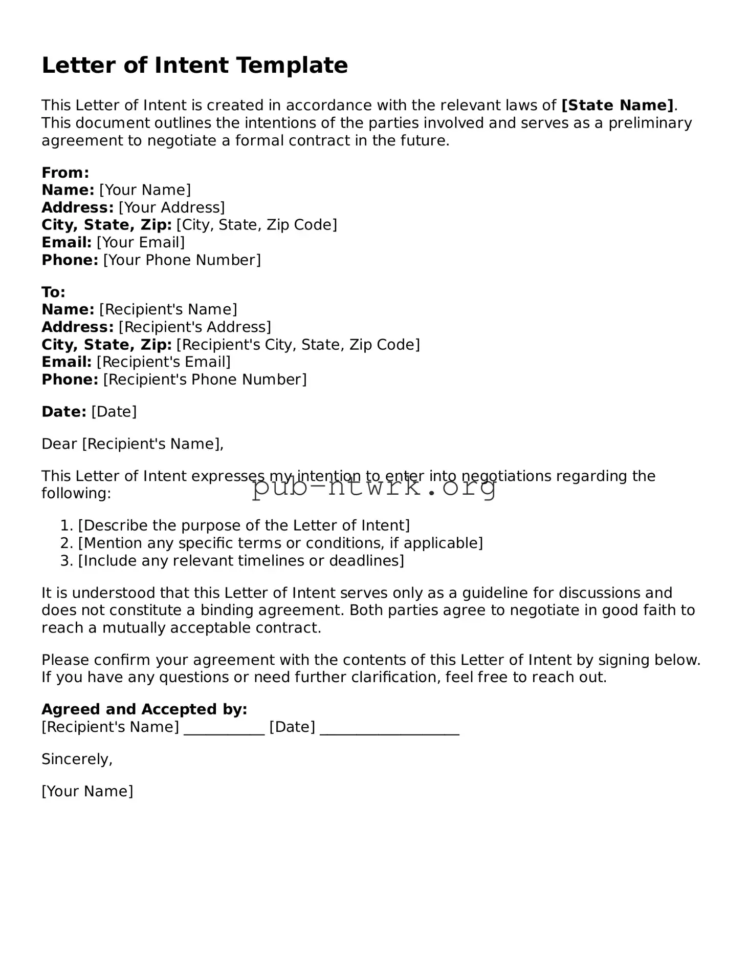 Legal Letter of Intent Form