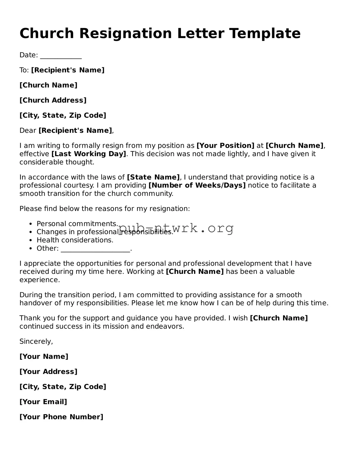 Legal Church Resignation Letter Form