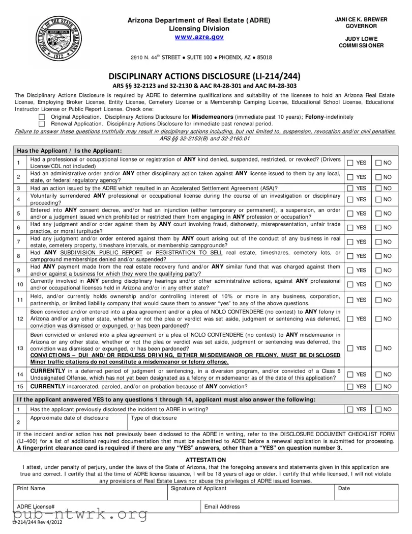 Blank Arizona Li 214 244 PDF Form