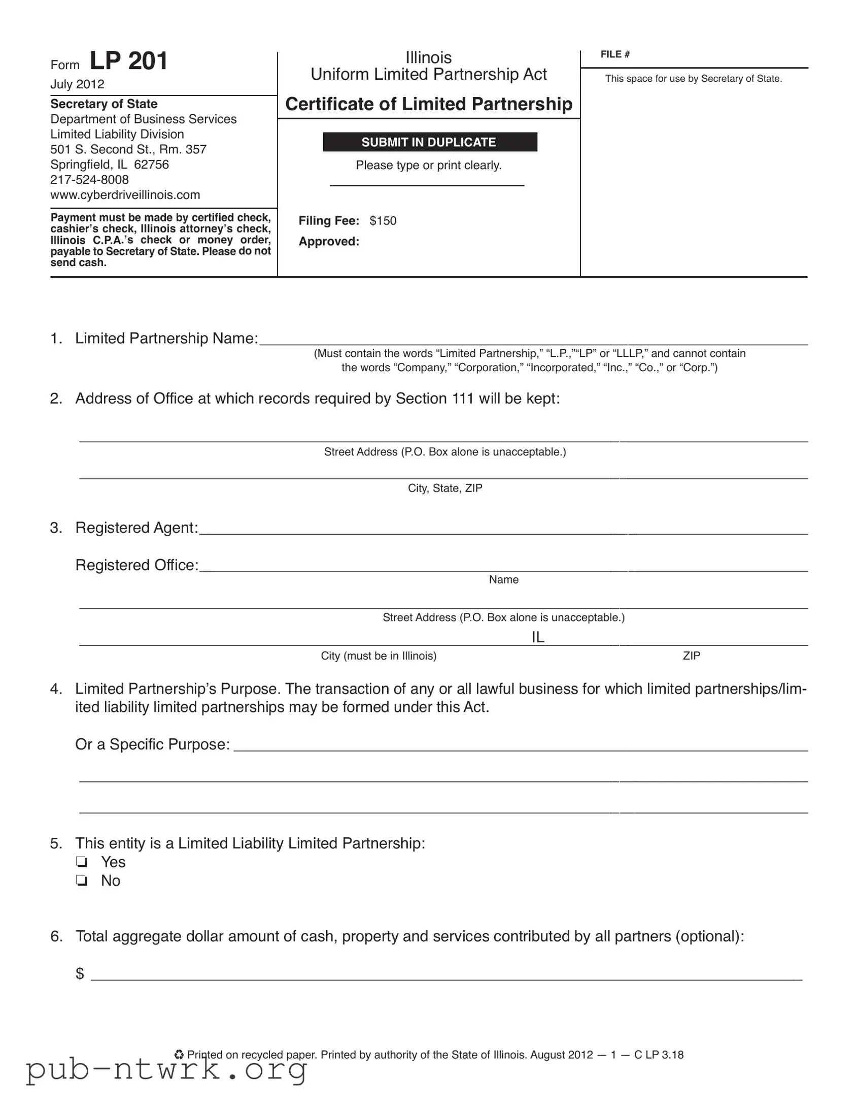 Blank Illinois Lp 201 PDF Form