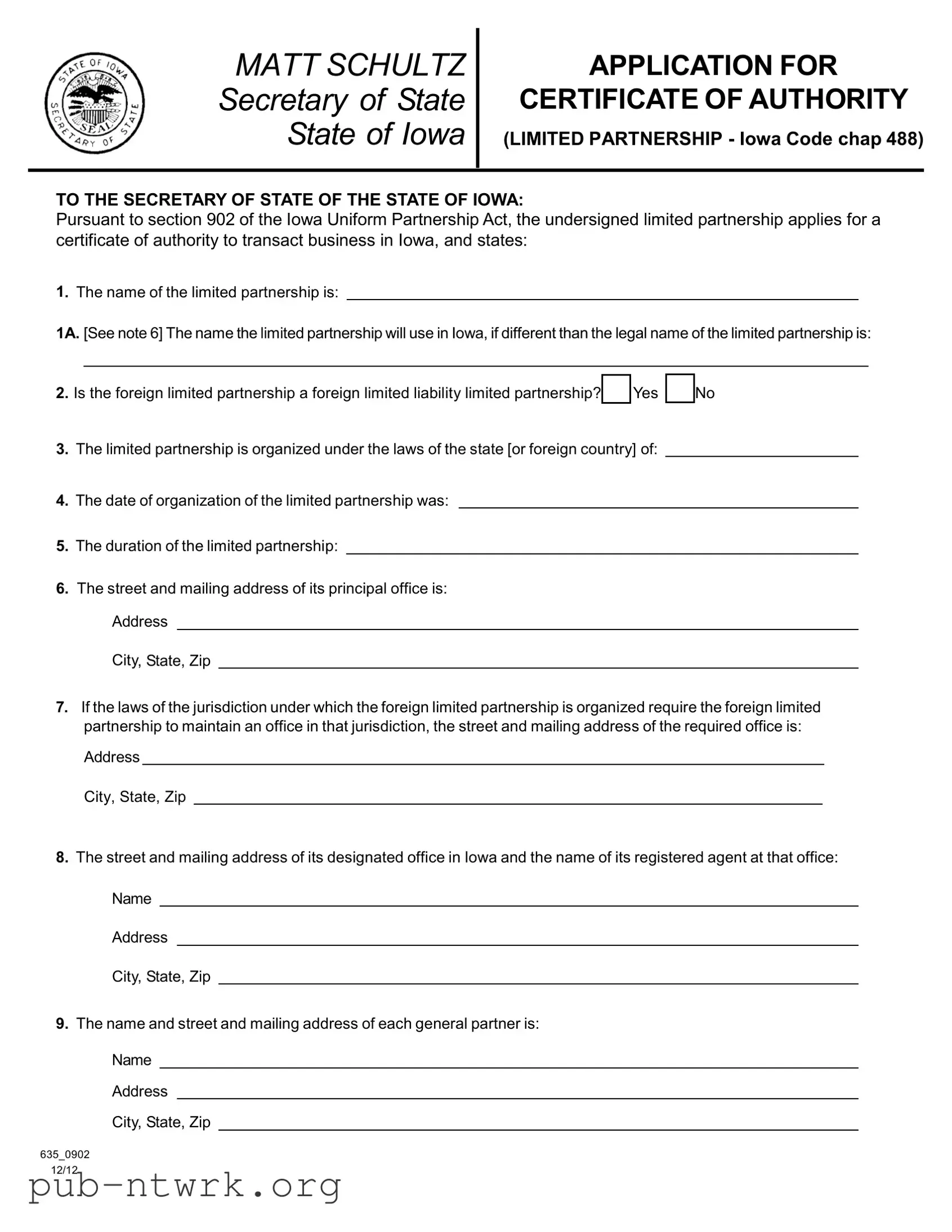 Blank Iowa 635 0902 PDF Form