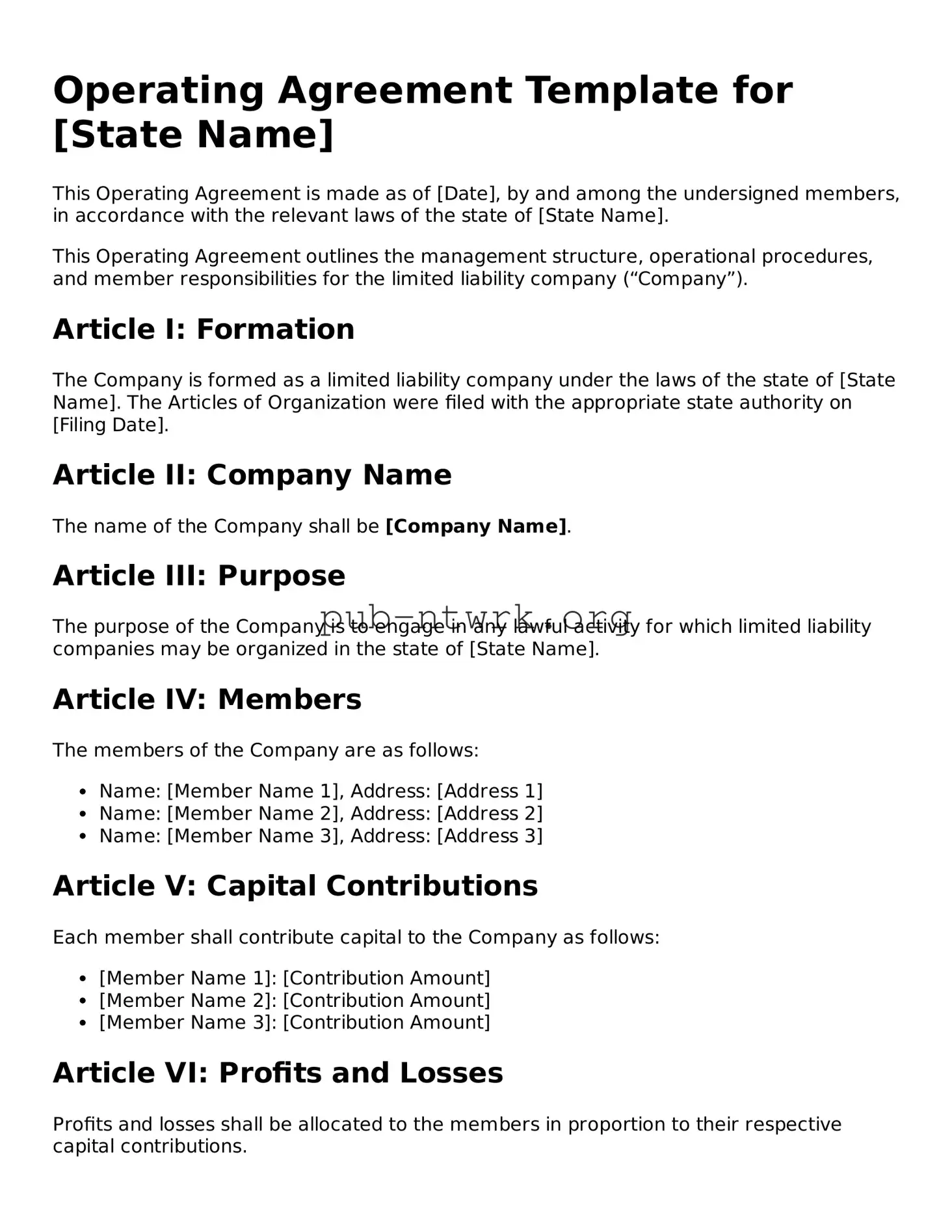 Legal Operating Agreement Form