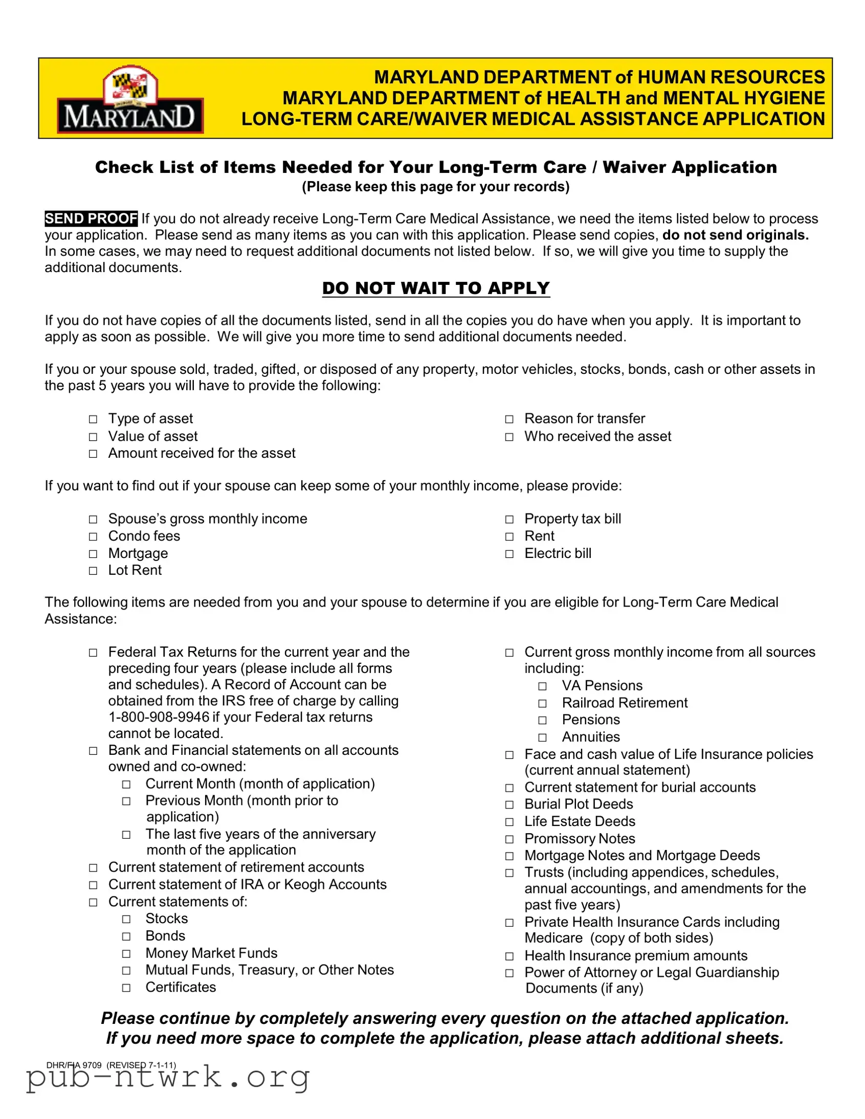 Blank Maryland Dhr PDF Form