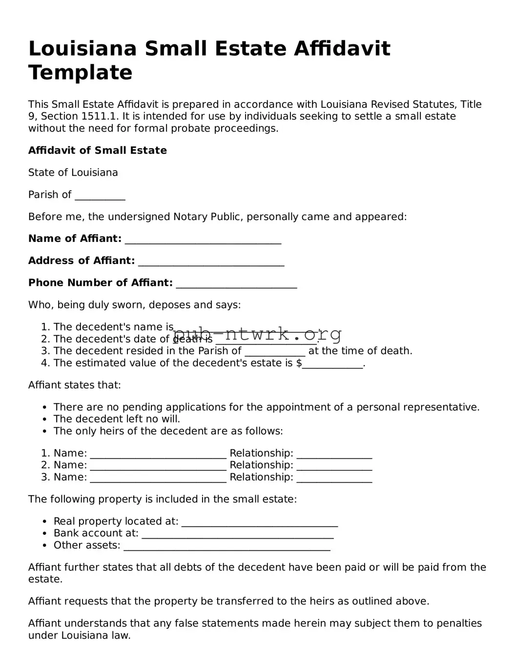 Free Louisiana Small Estate Affidavit Form