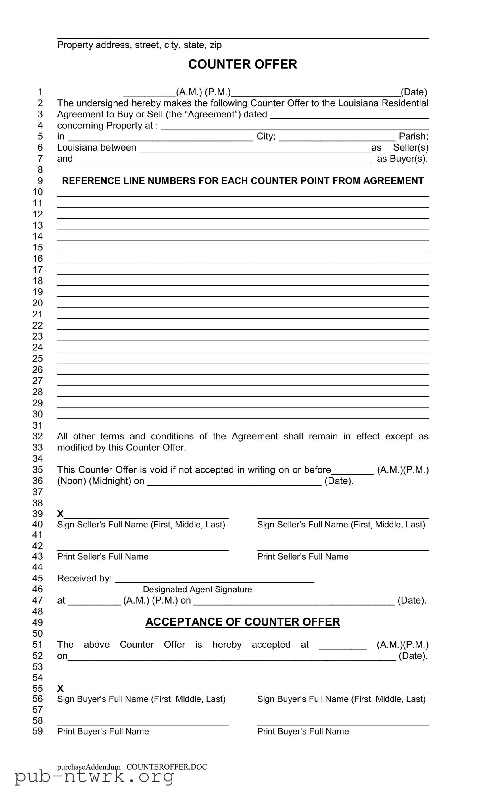 Blank Louisiana Counter Offer PDF Form