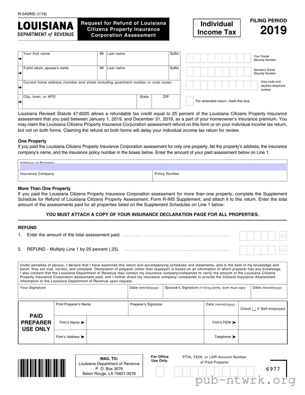 Blank R 540Ins Louisiana PDF Form
