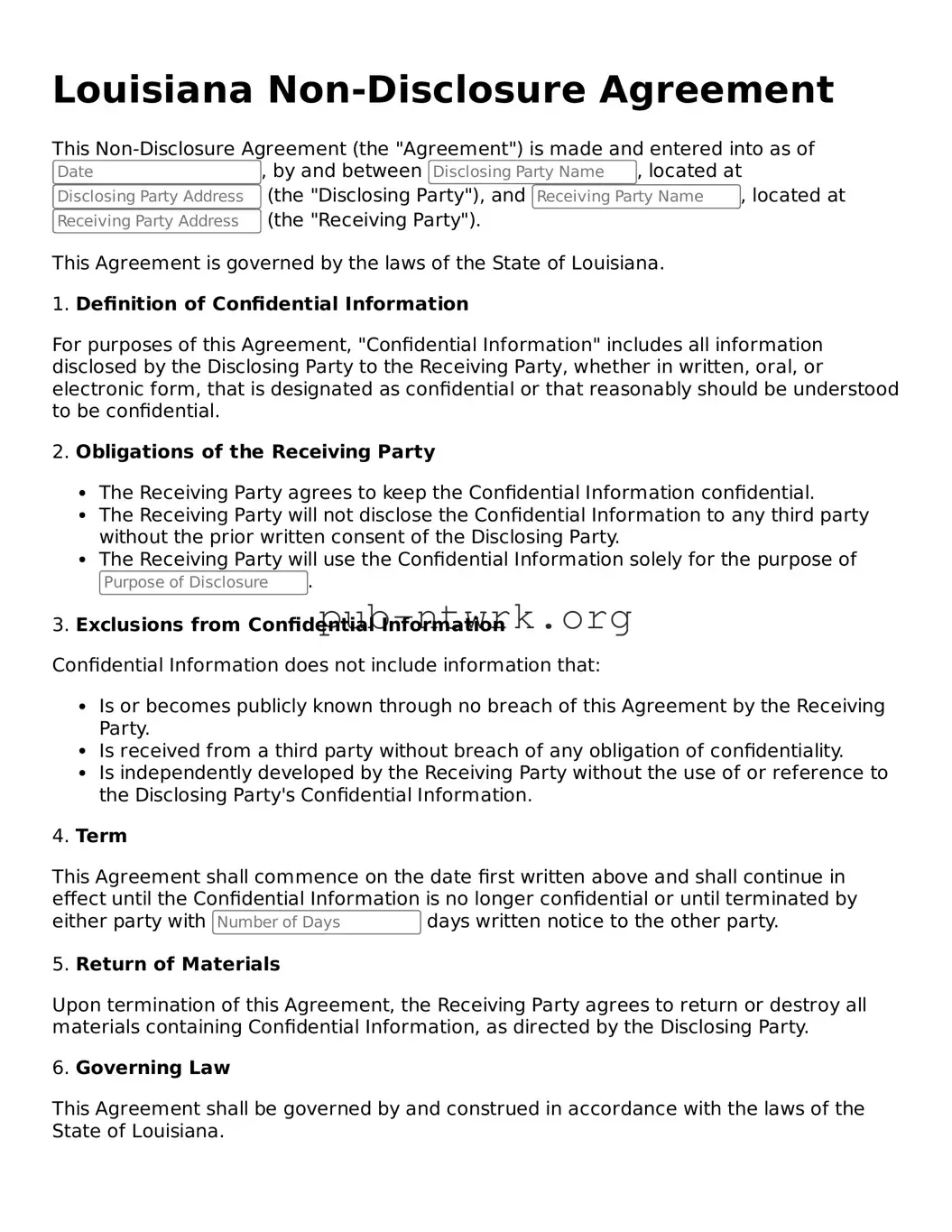 Free Louisiana Non-disclosure Agreement Form