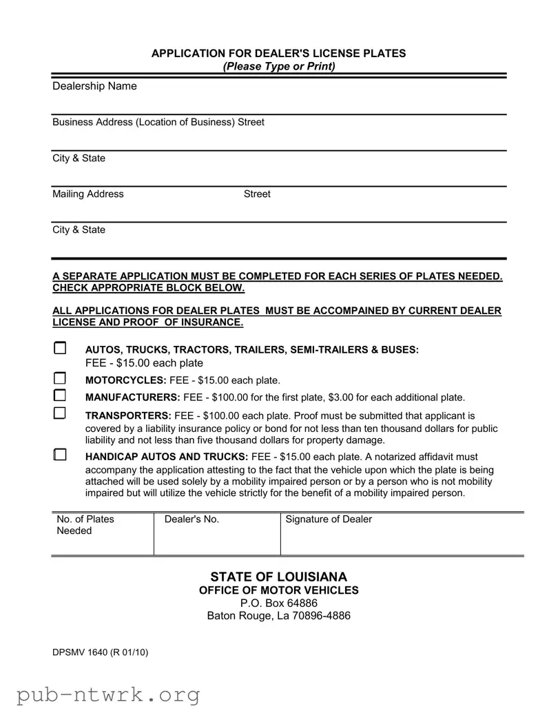 Blank Dpsmv 1640 Louisiana PDF Form