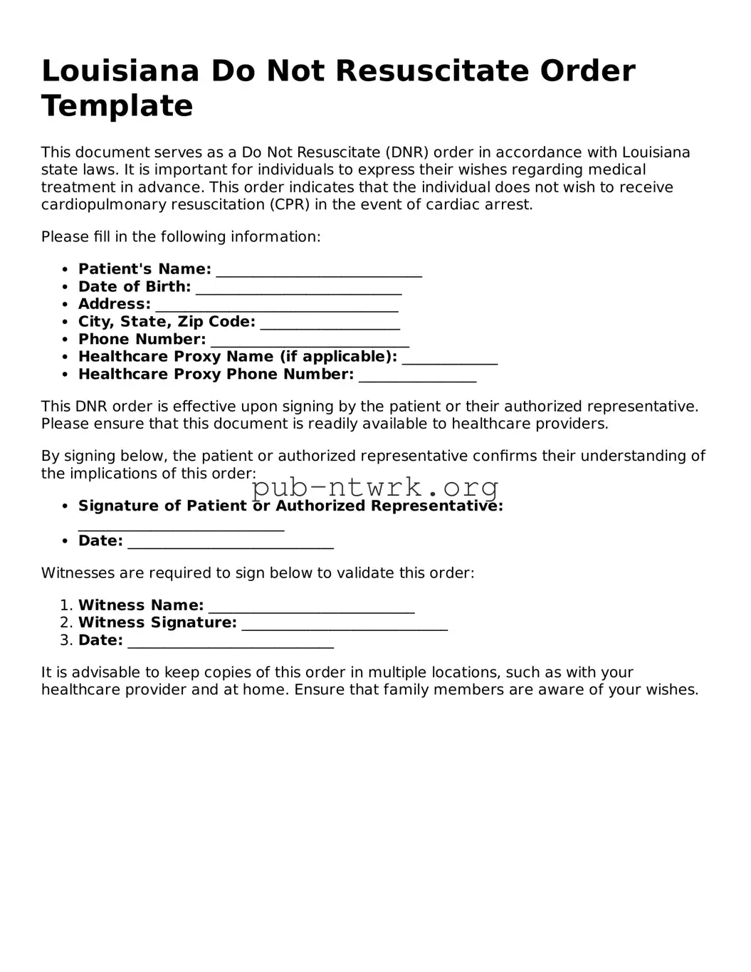 Free Louisiana Do Not Resuscitate Order Form