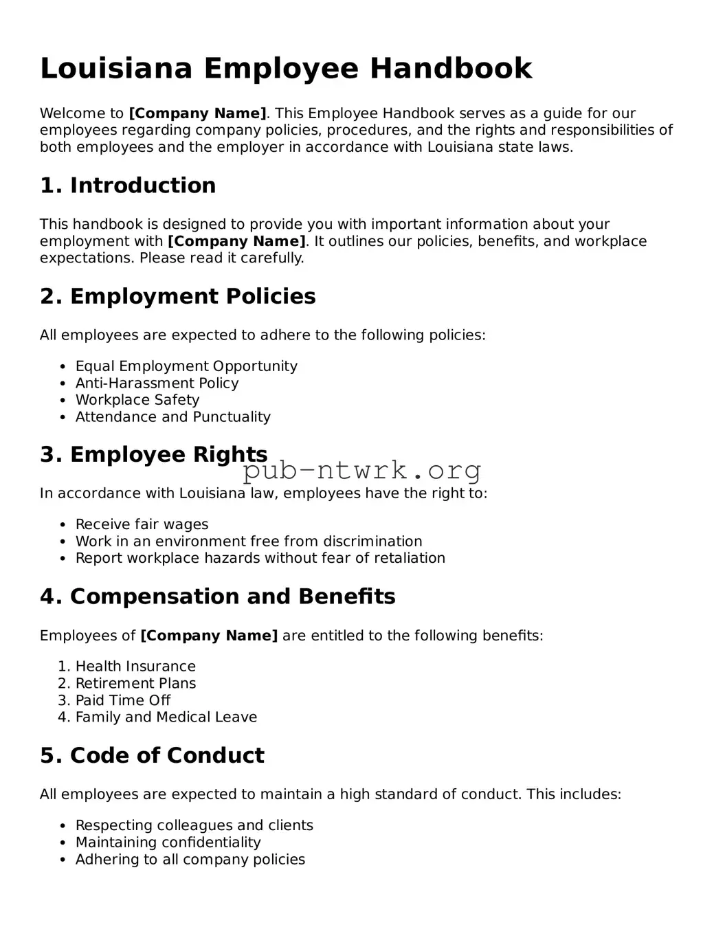 Free Louisiana Employee Handbook Form
