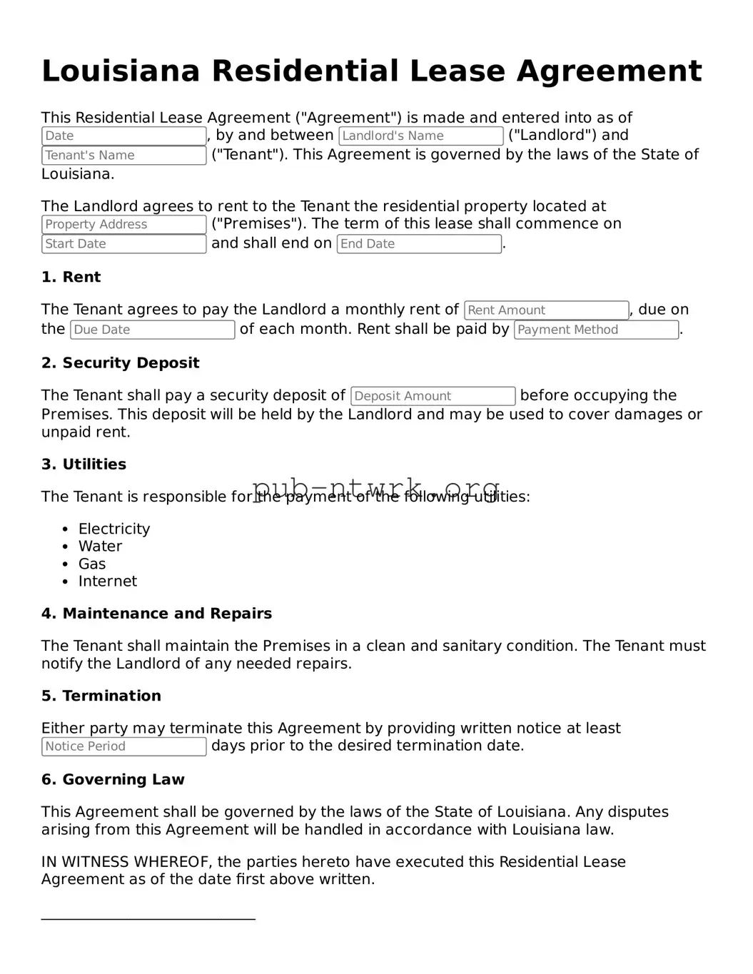 Free Louisiana Residential Lease Agreement Form