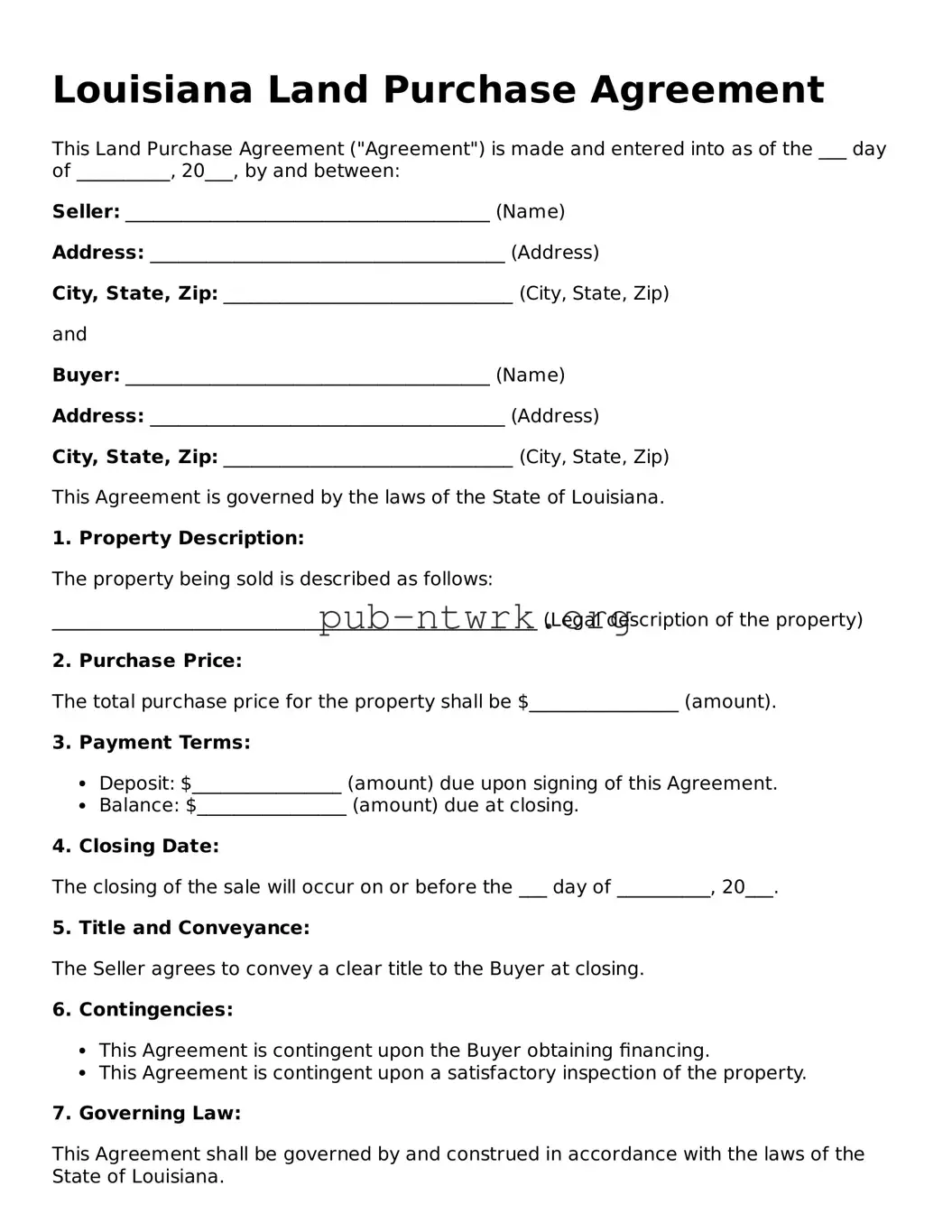 Free Louisiana Land Purchase Agreement Form