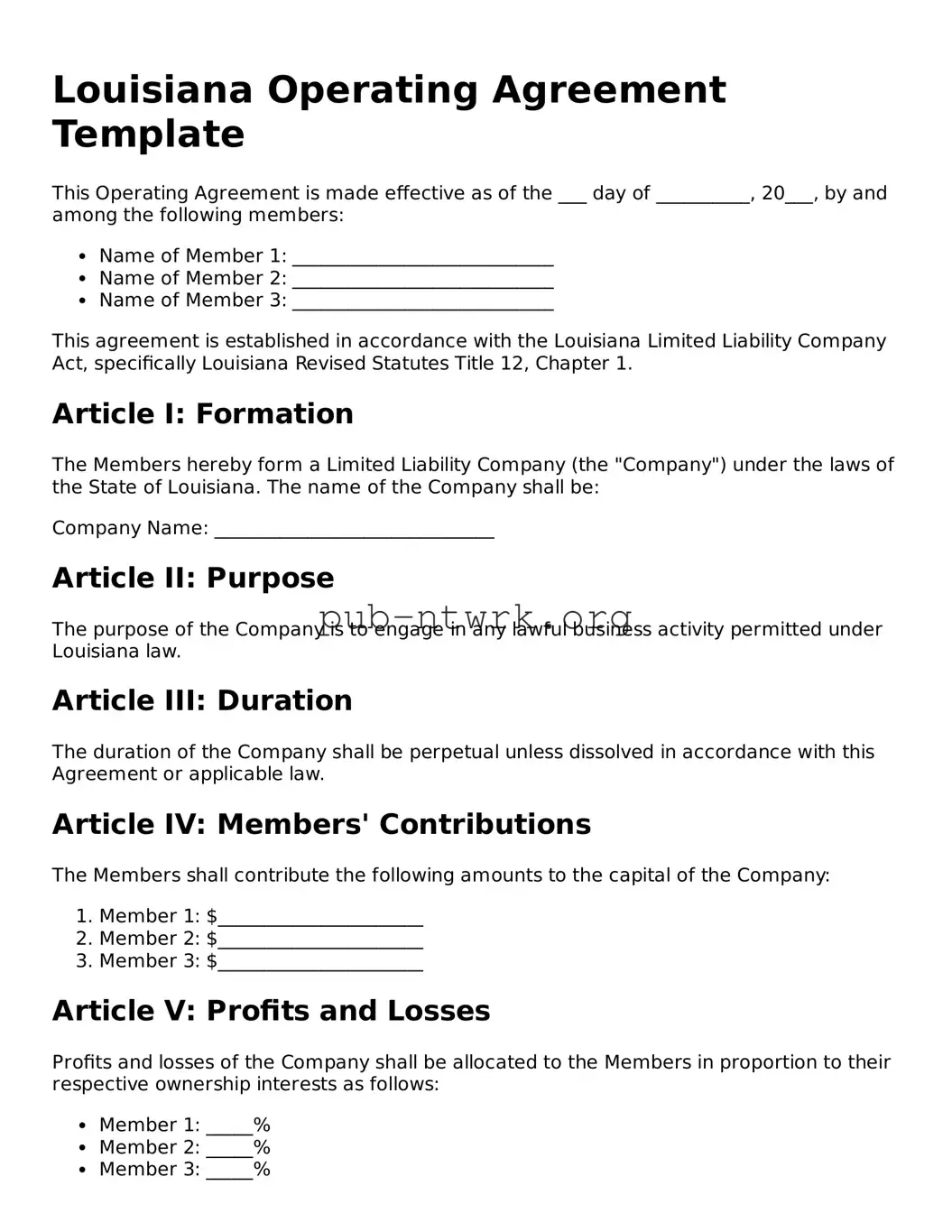 Free Louisiana Operating Agreement Form