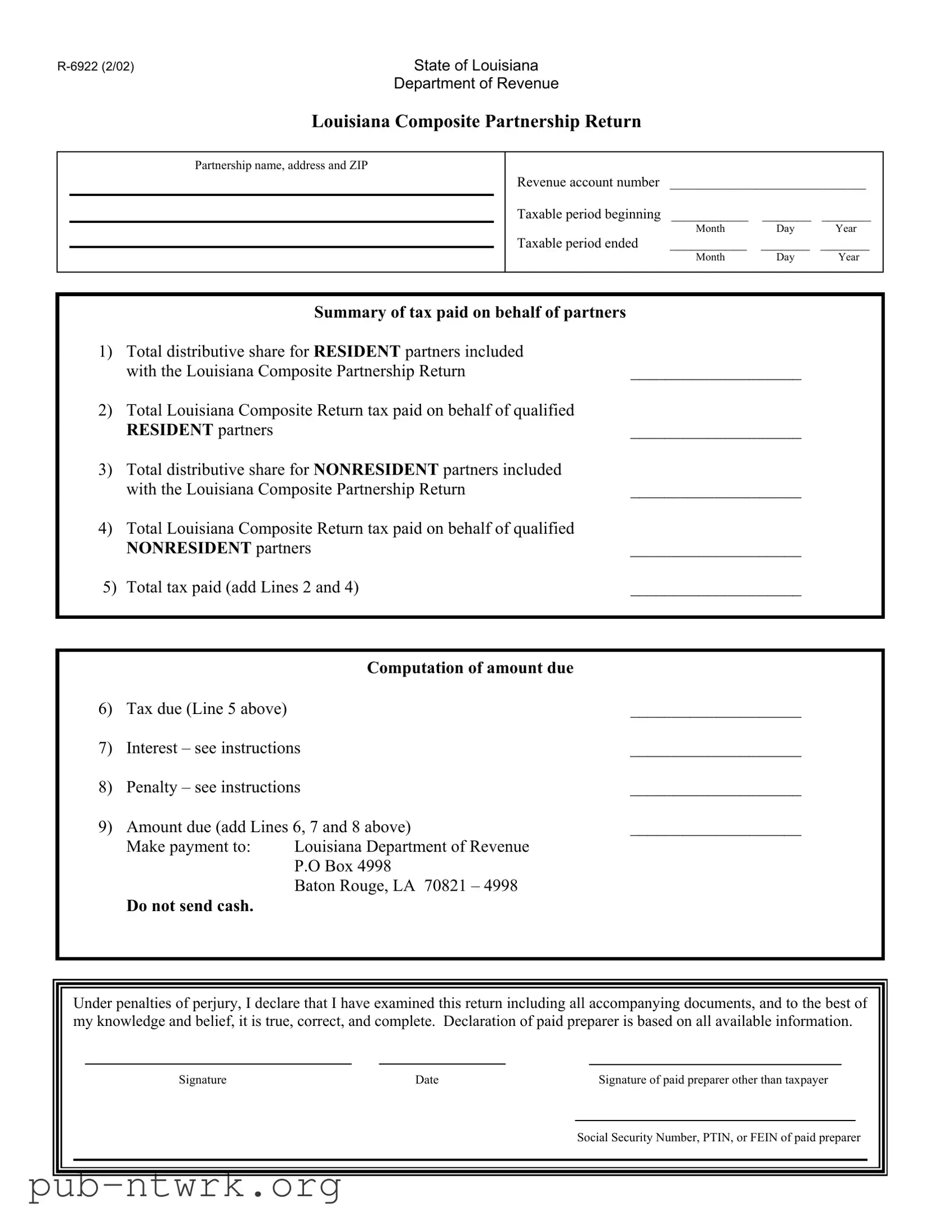 Blank Louisiana R 6922 PDF Form