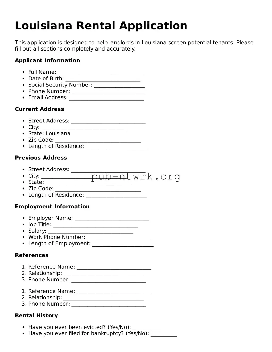 Free Louisiana Rental Application Form