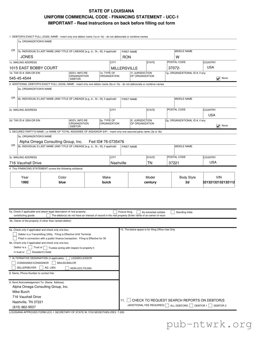 Blank Ucc 1 Louisiana PDF Form
