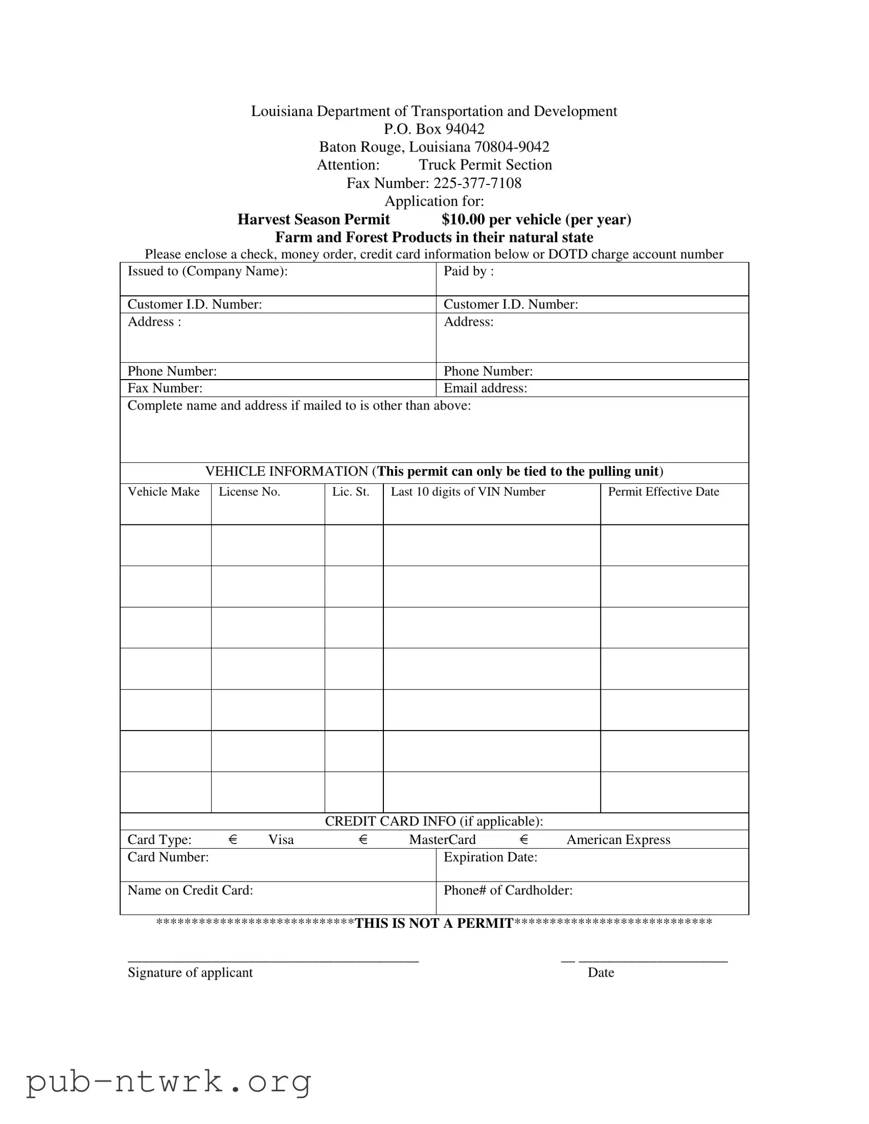Blank Louisiana Dotd Permit PDF Form