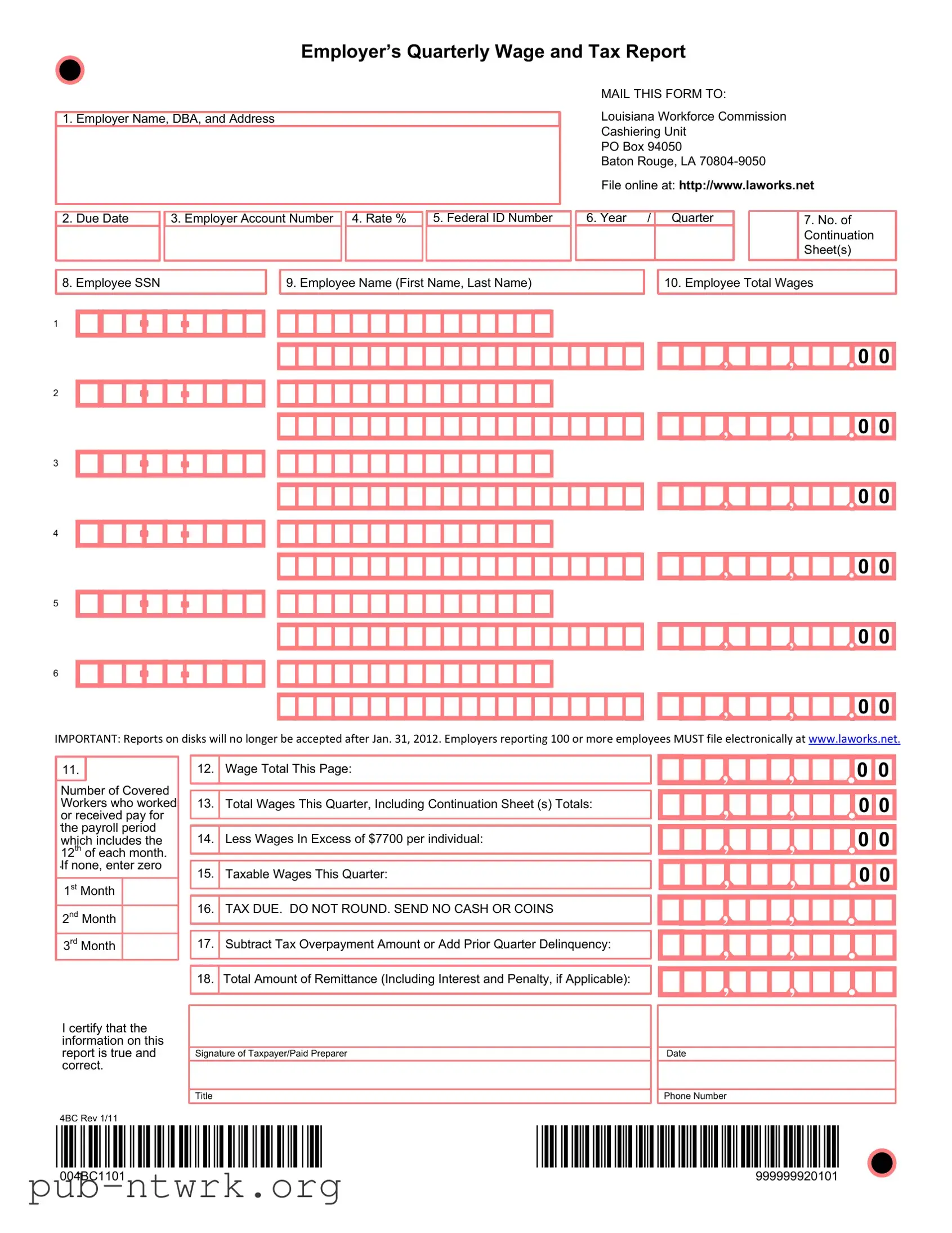 Blank Louisiana Wage Report PDF Form