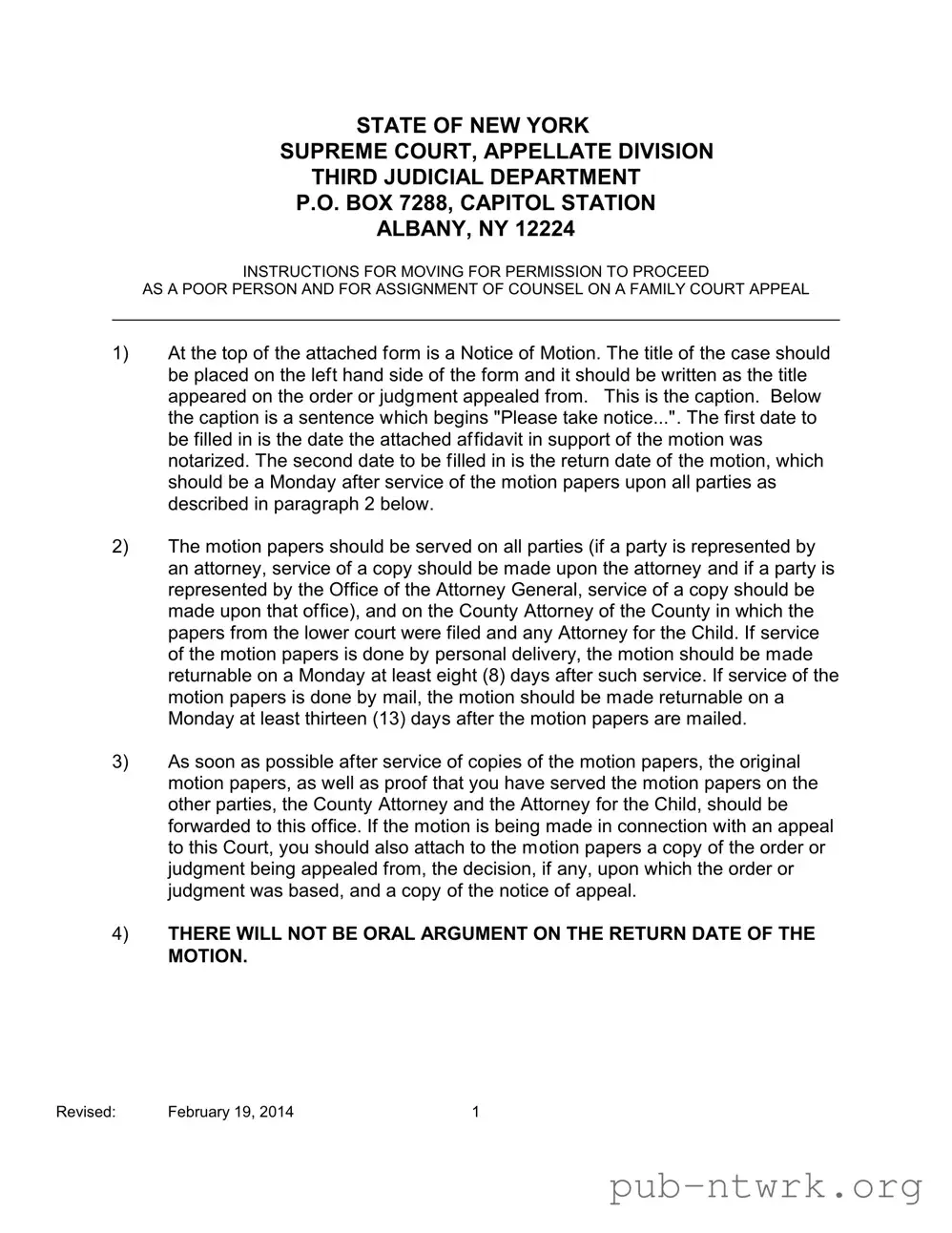 Blank New York Poor Person PDF Form