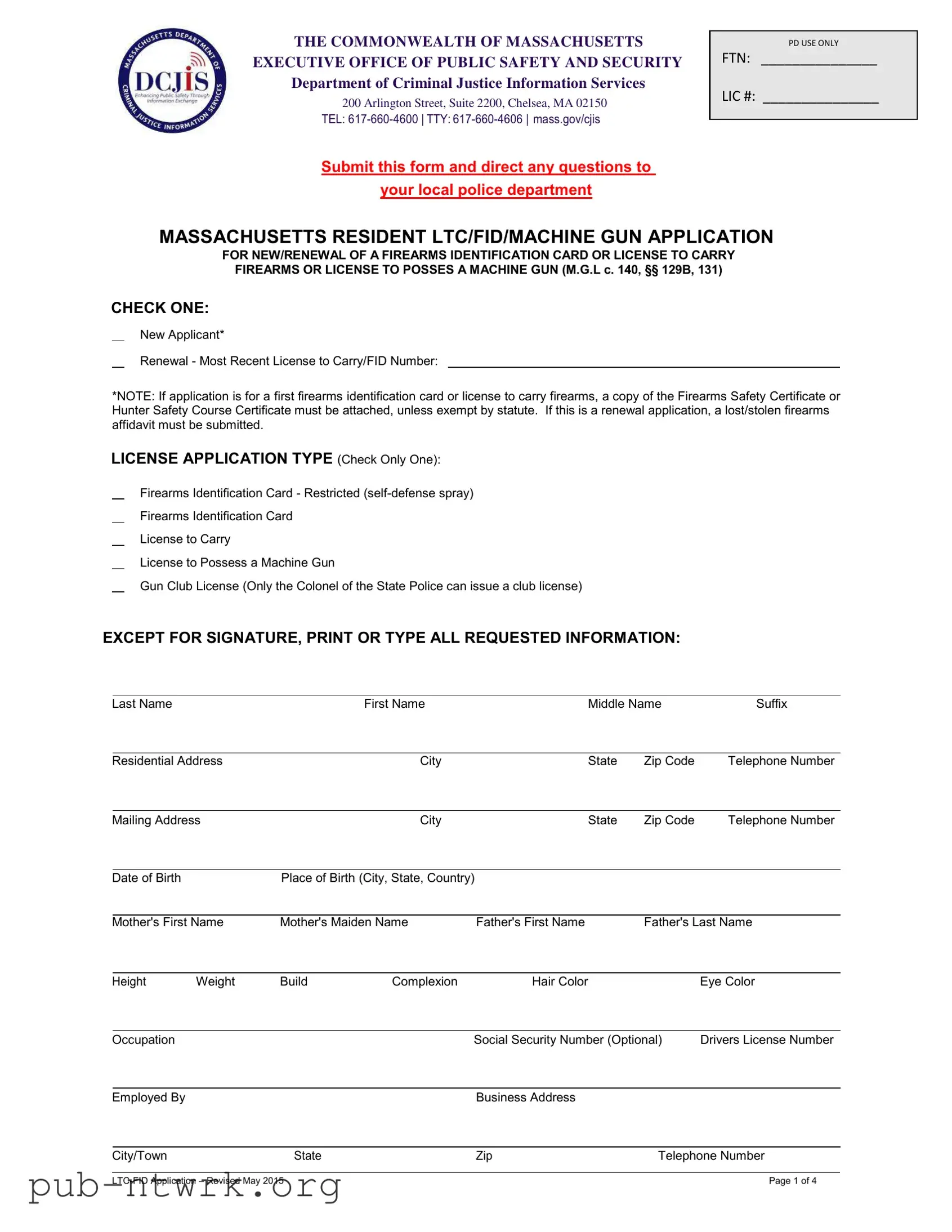 Blank Massachusetts Ltc Fid PDF Form