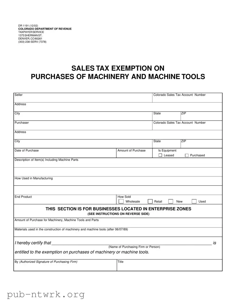 Blank Colorado Dr 1191 PDF Form
