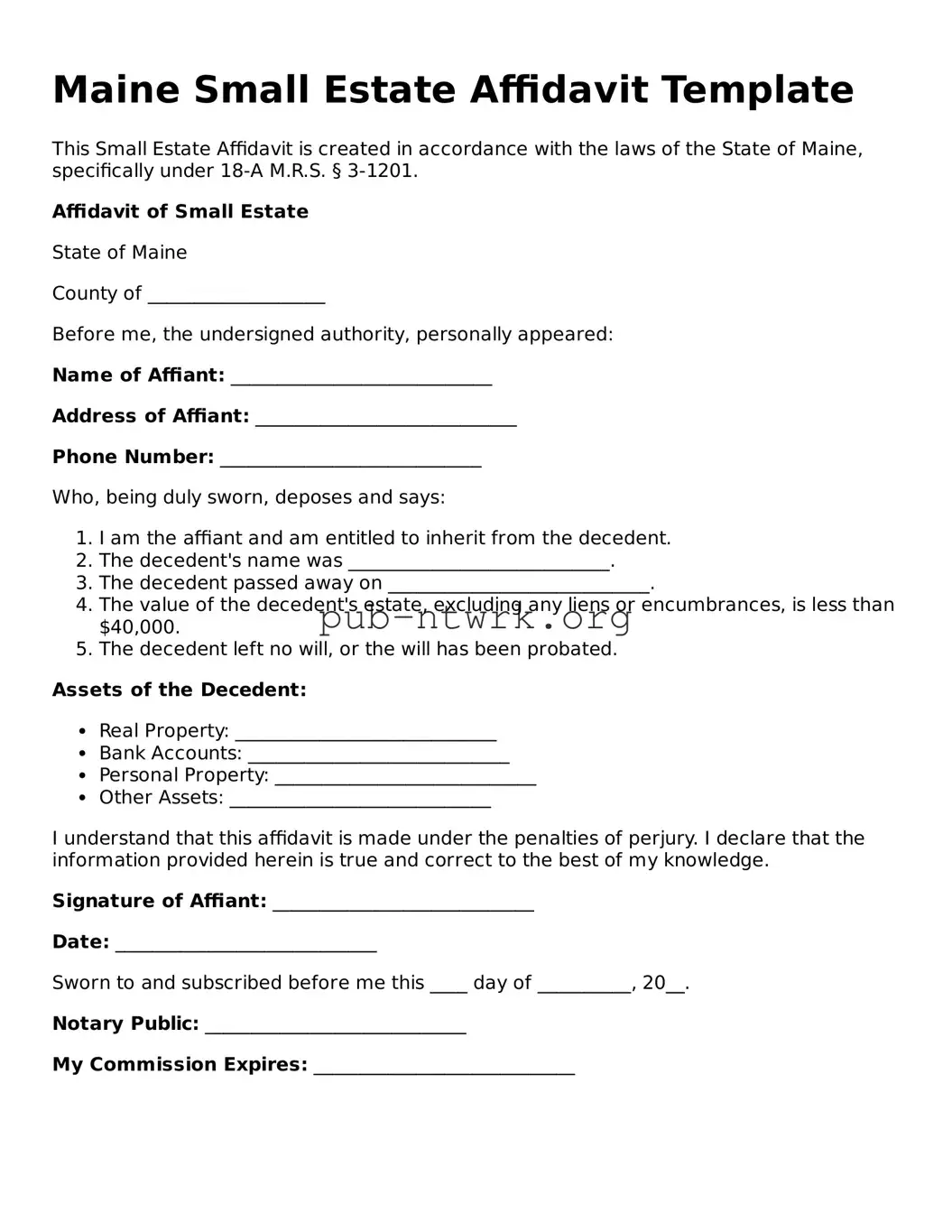 Free Maine Small Estate Affidavit Form