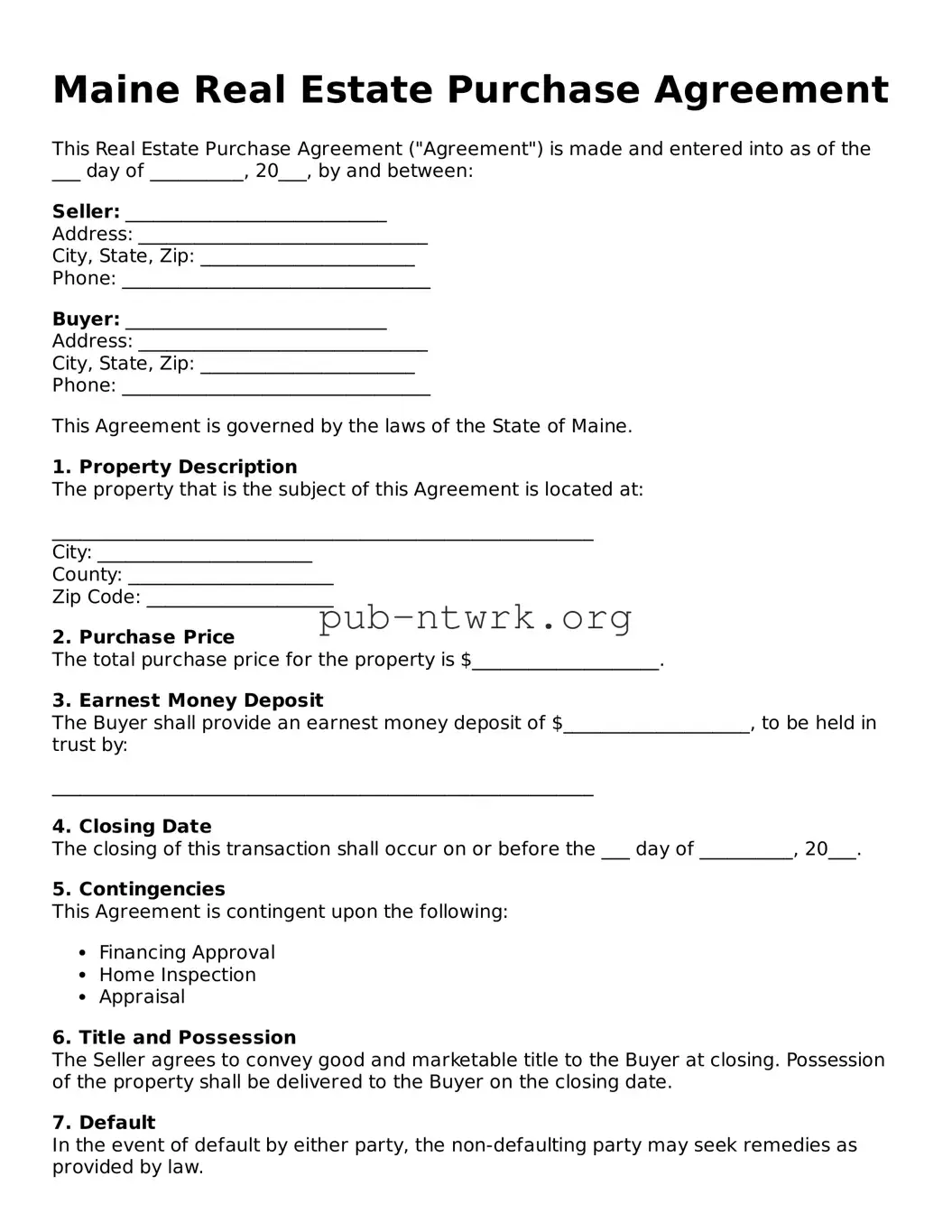 Free Maine Real Estate Purchase Agreement Form