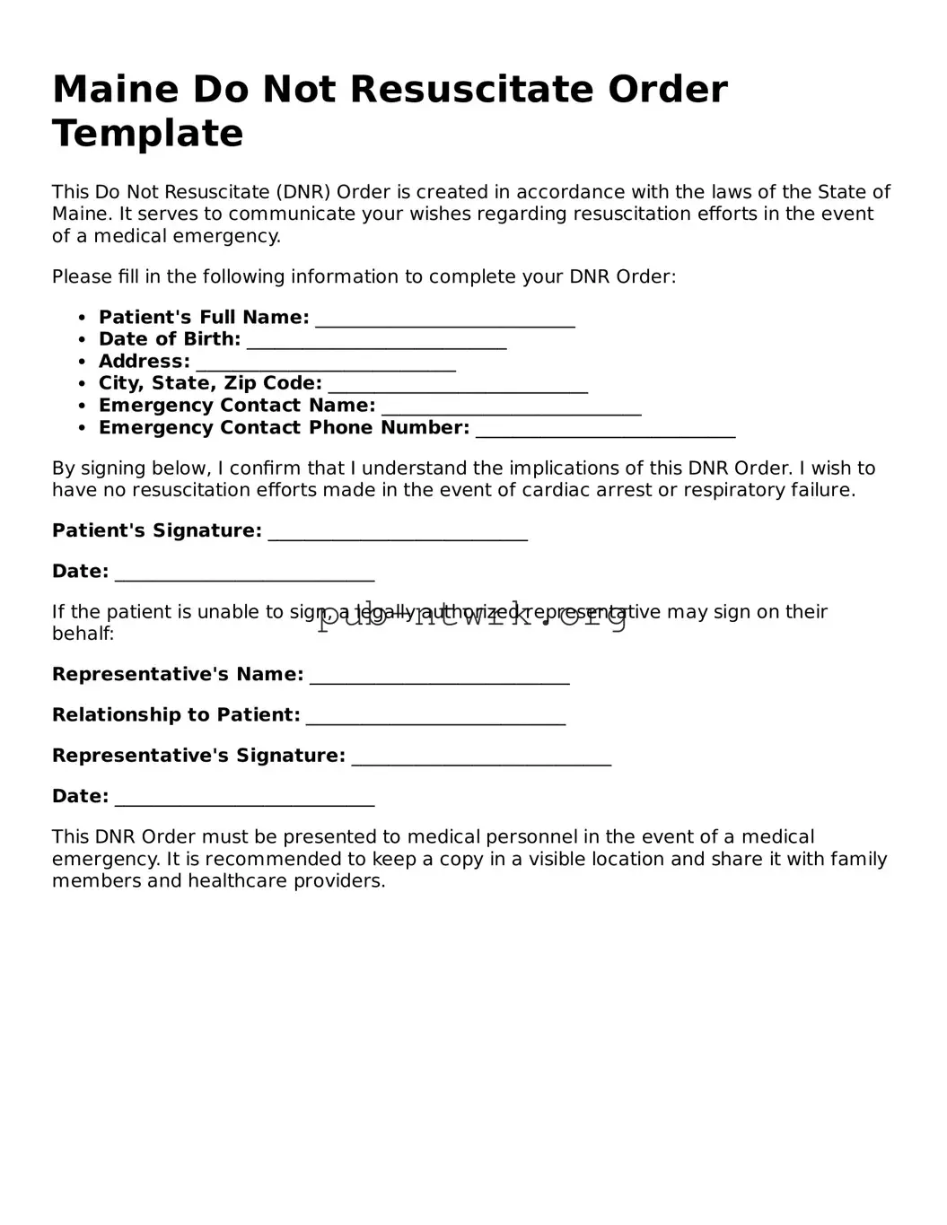 Free Maine Do Not Resuscitate Order Form