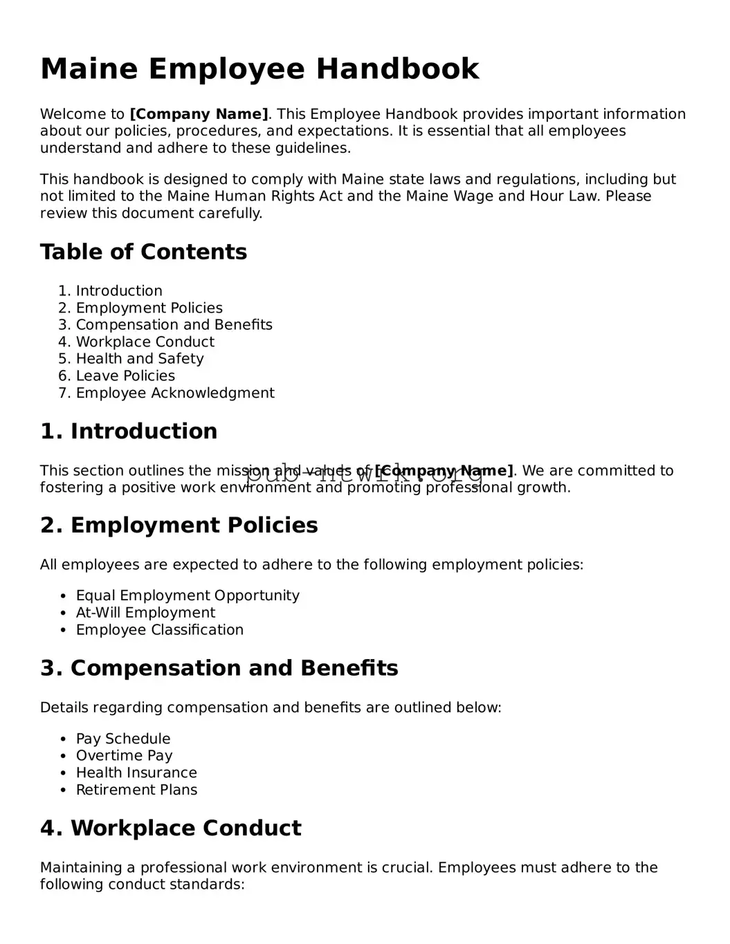 Free Maine Employee Handbook Form
