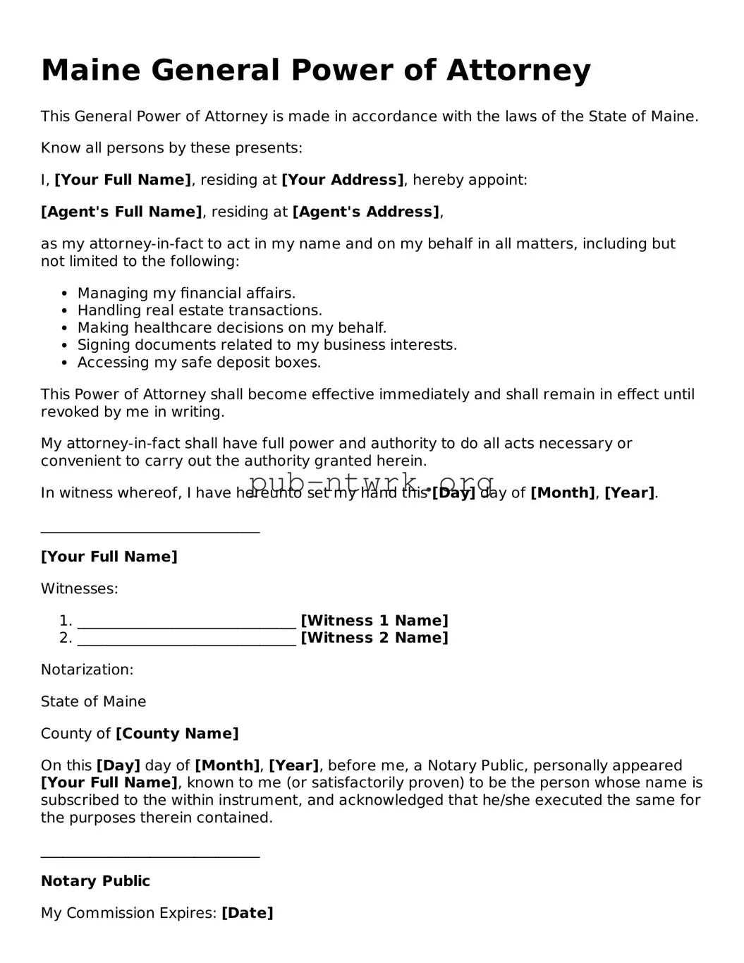 Free Maine General Power of Attorney Form