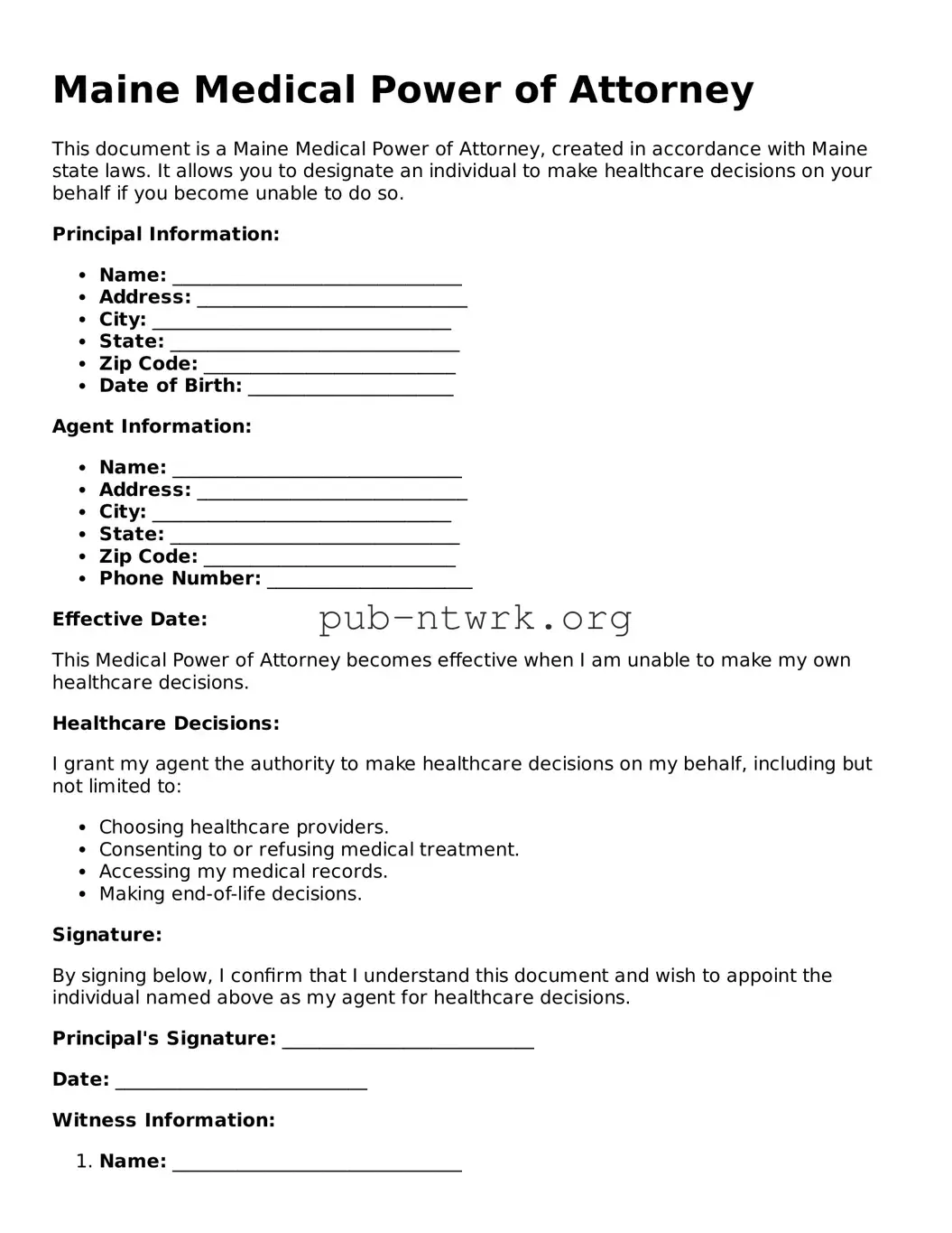 Free Maine Medical Power of Attorney Form
