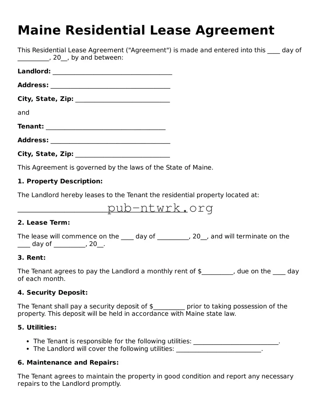 Free Maine Residential Lease Agreement Form