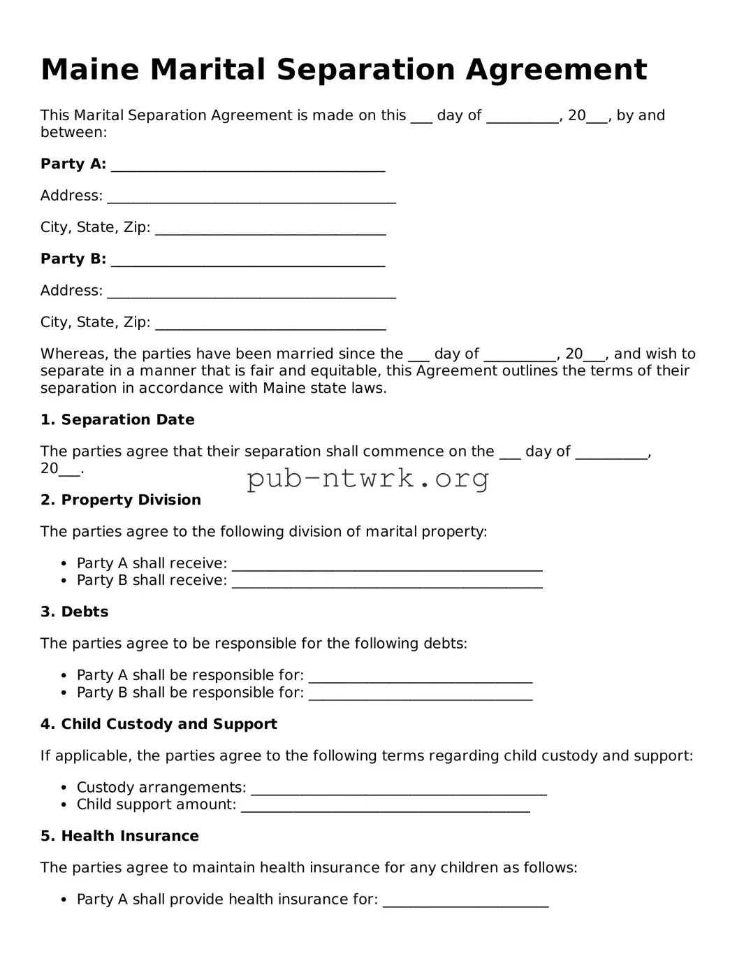 Free Maine Marital Separation Agreement Form