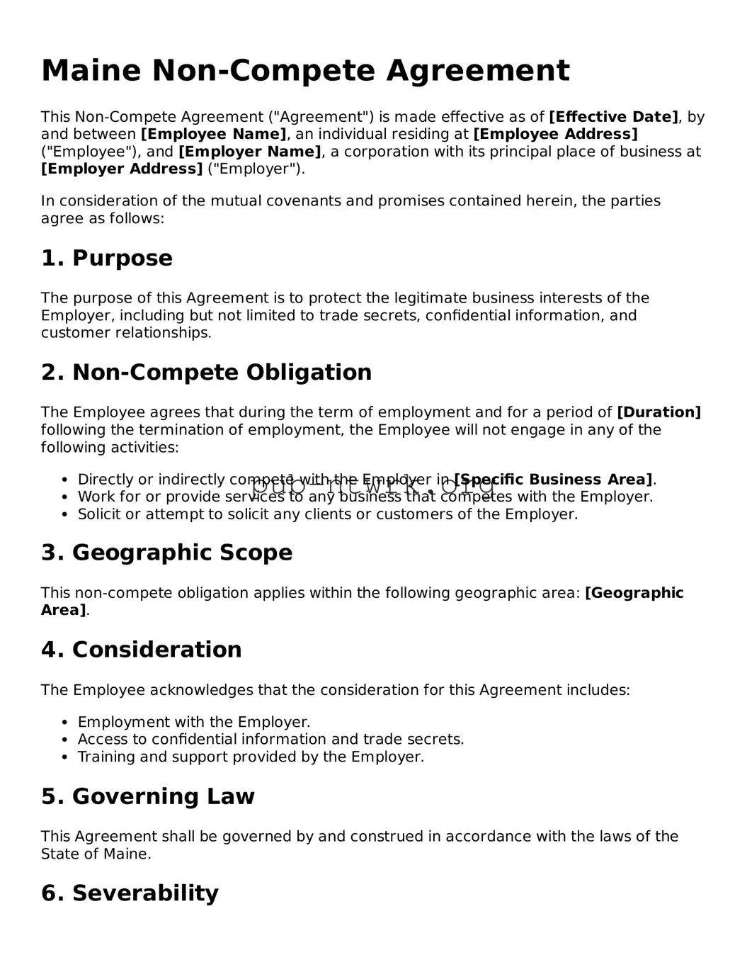 Free Maine Non-compete Agreement Form