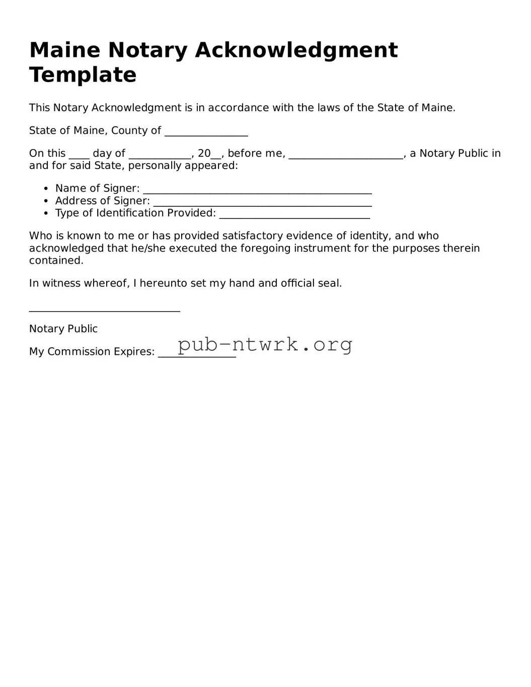 Free Maine Notary Acknowledgement Form