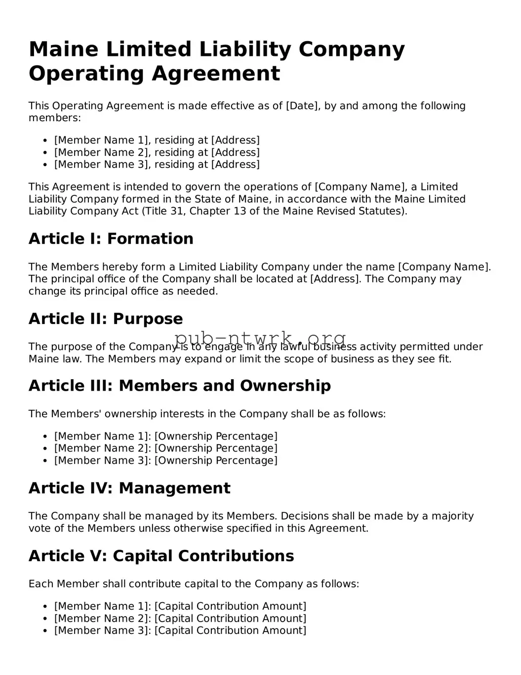 Free Maine Operating Agreement Form