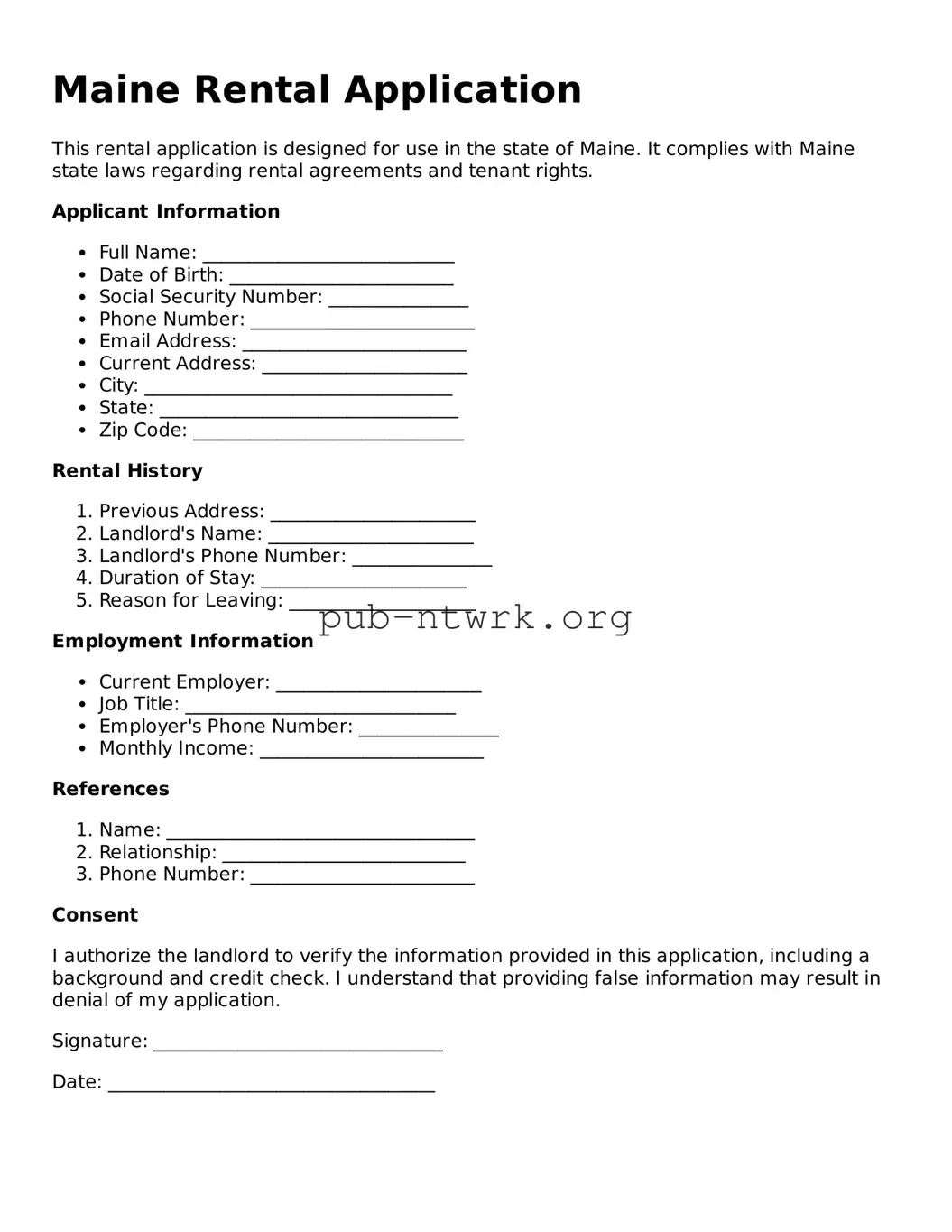 Free Maine Rental Application Form