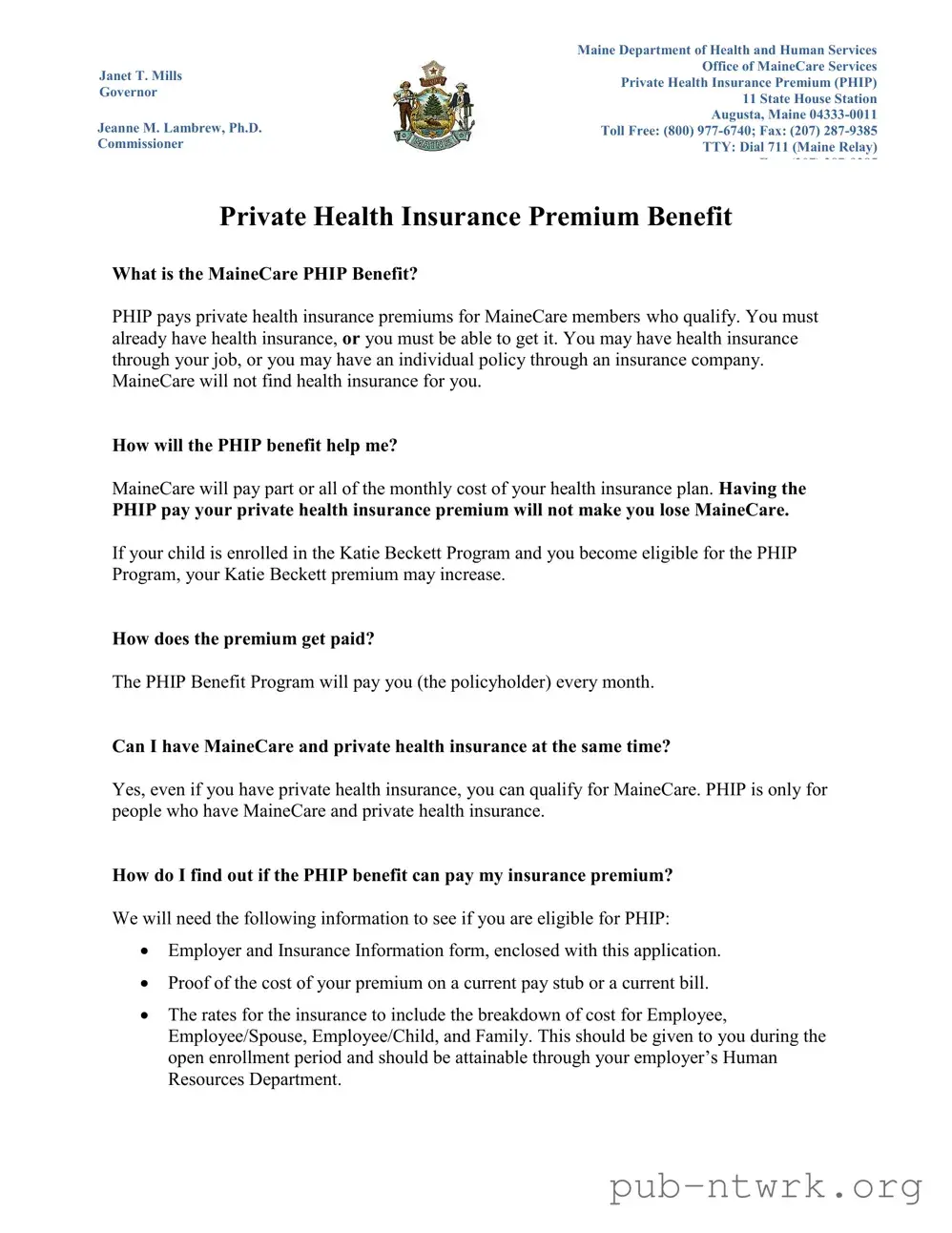 Blank Phip Program Maine PDF Form