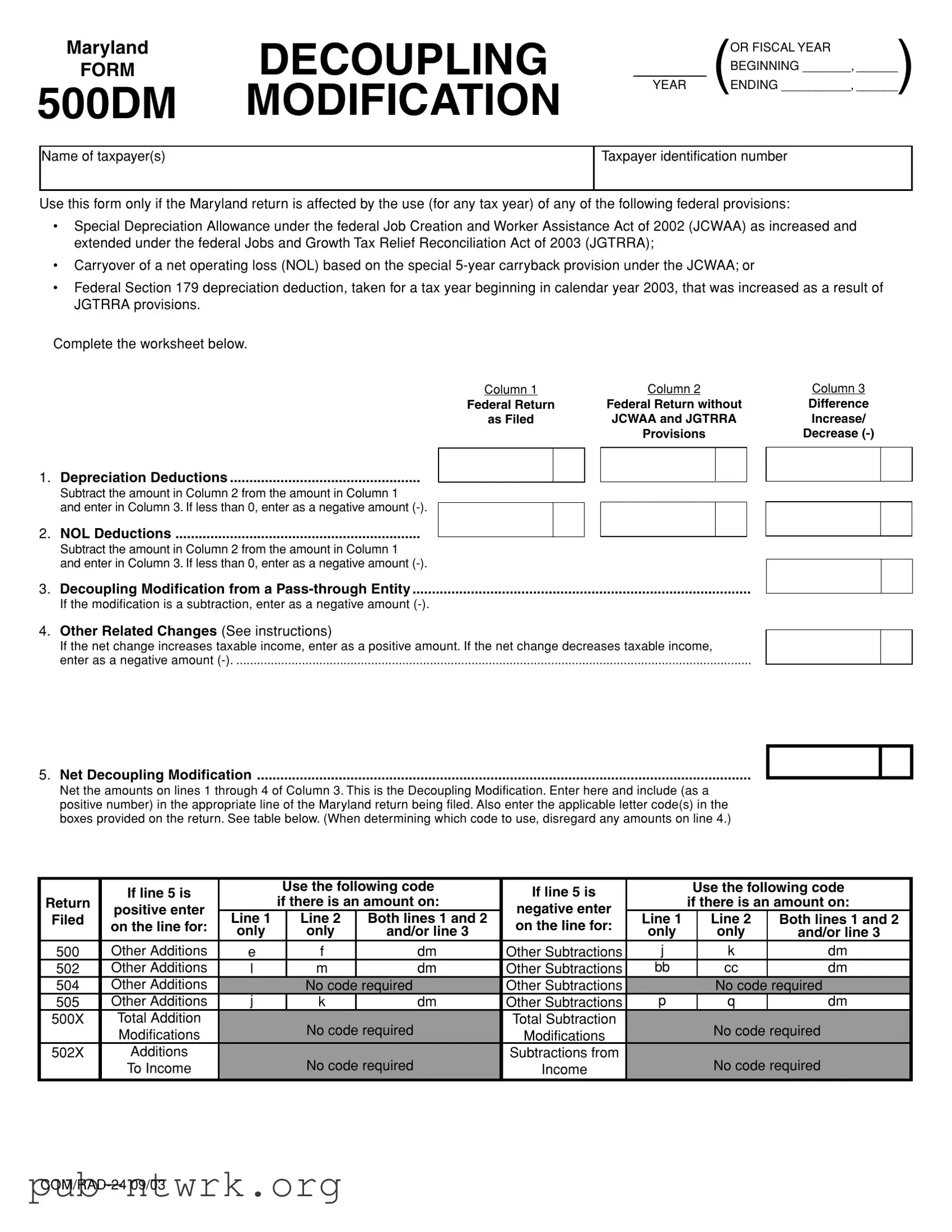 Blank Maryland 500Dm PDF Form