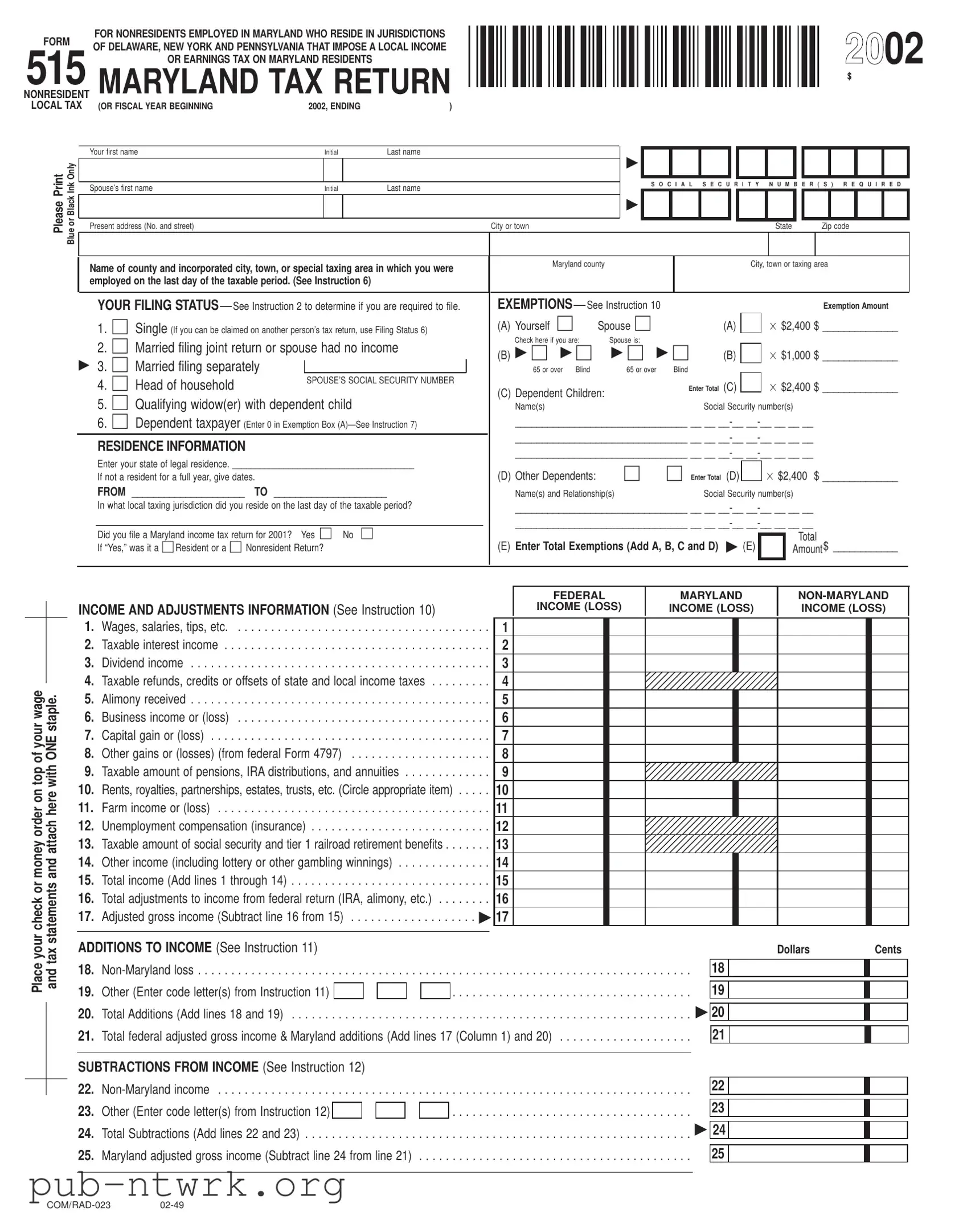 Blank Maryland 515 PDF Form