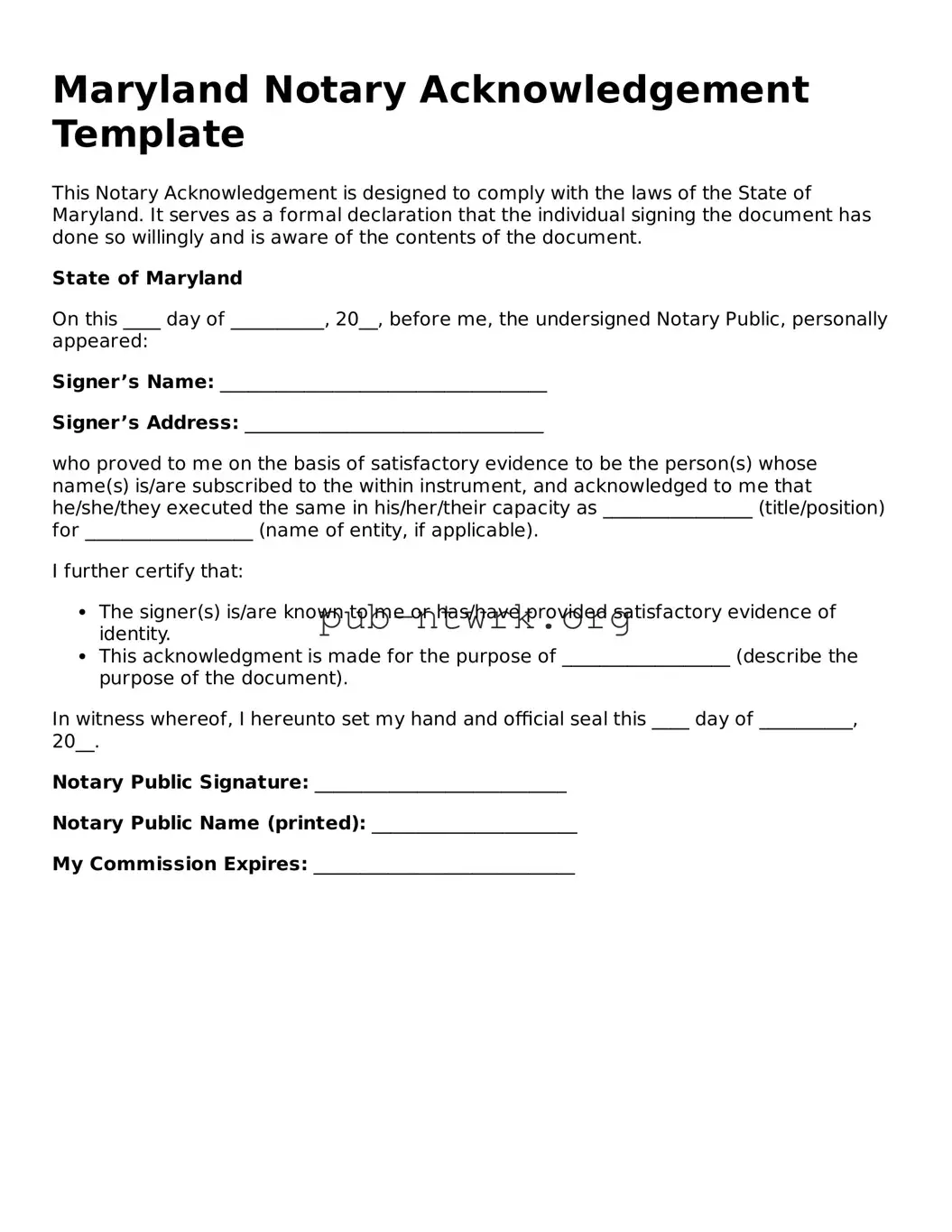 Free Maryland Notary Acknowledgement Form