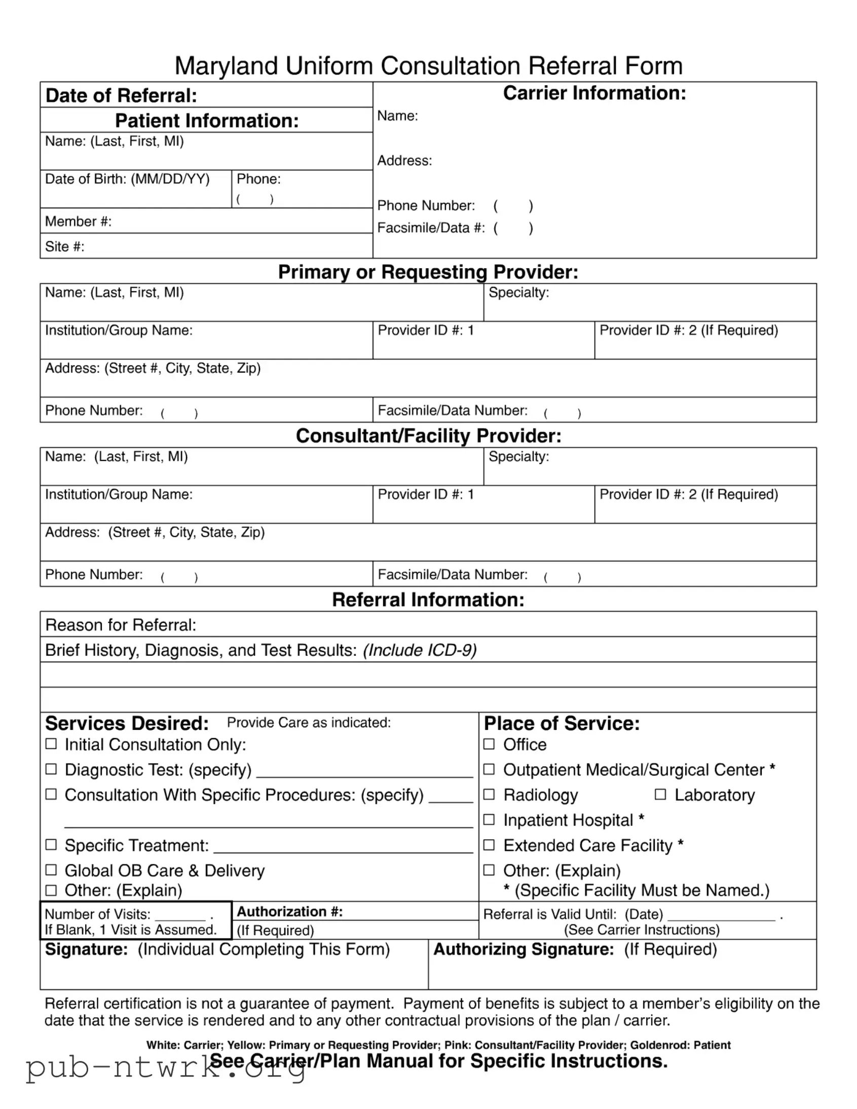Blank Maryland Referral PDF Form