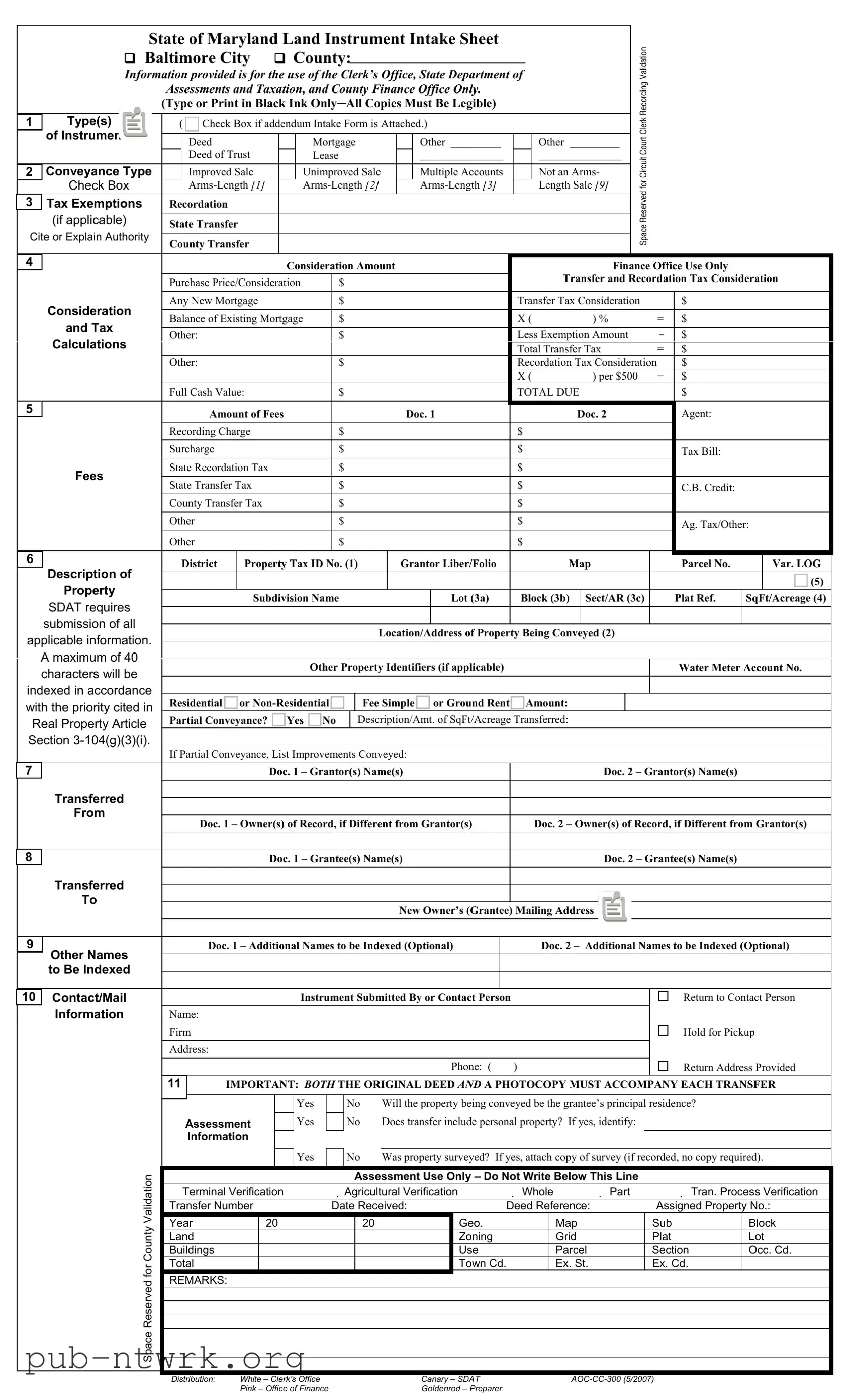 Blank Maryland Sheet PDF Form
