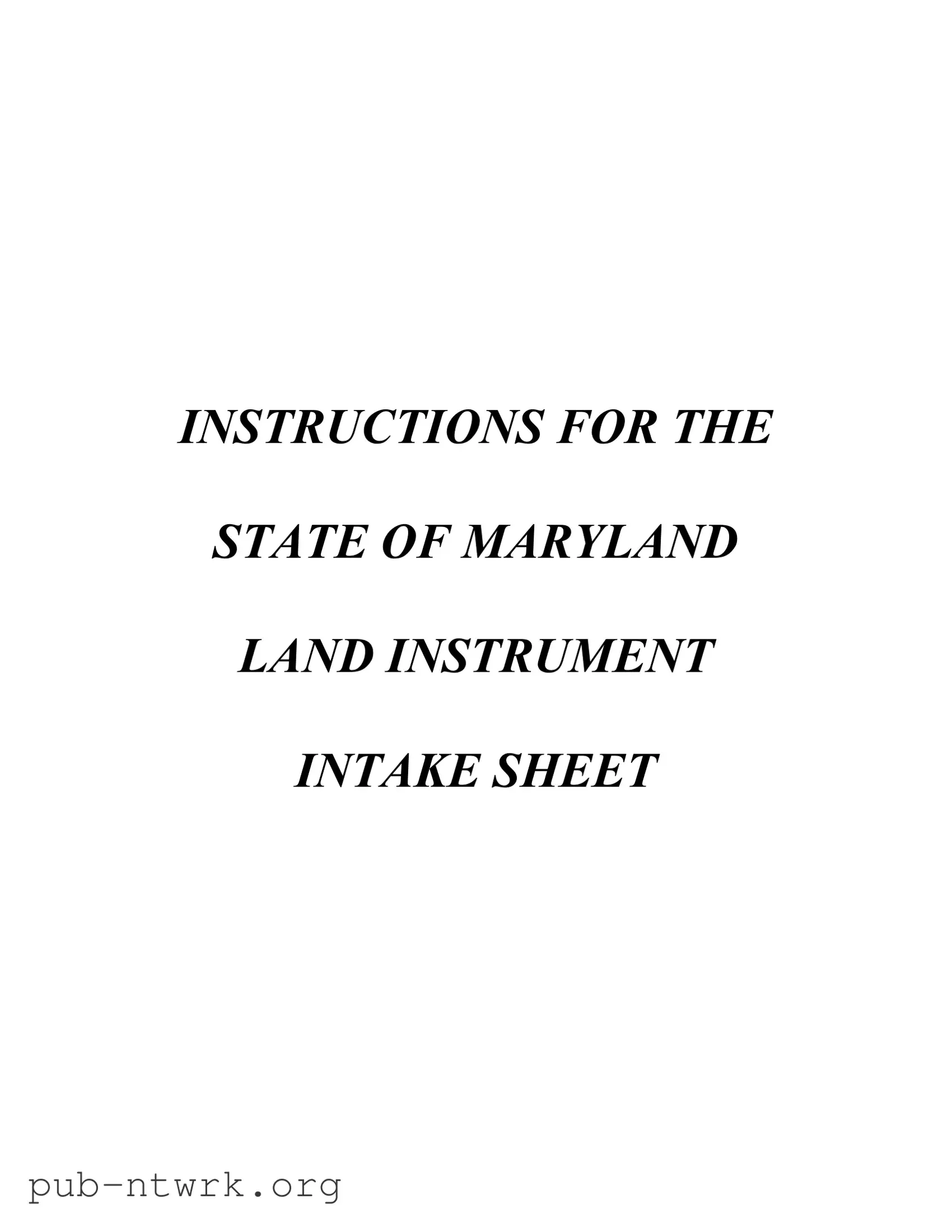 Blank Maryland Intake Sheet PDF Form