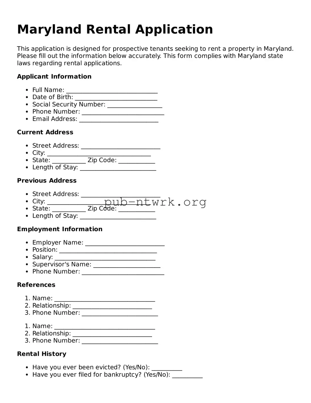 Free Maryland Rental Application Form