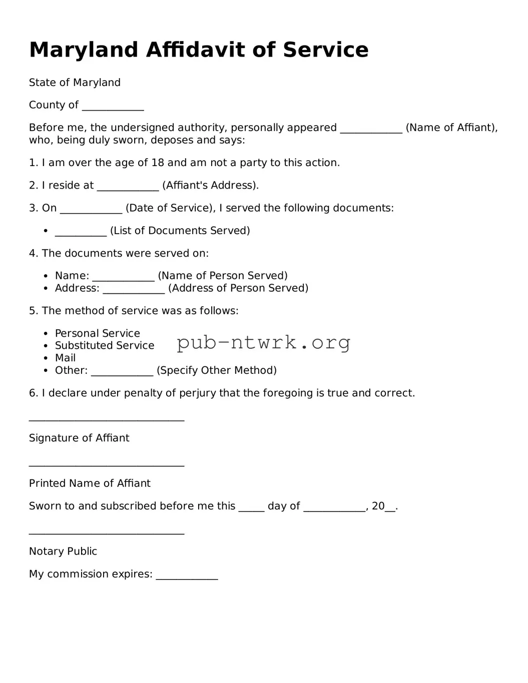 Free Maryland Affidavit of Service Form