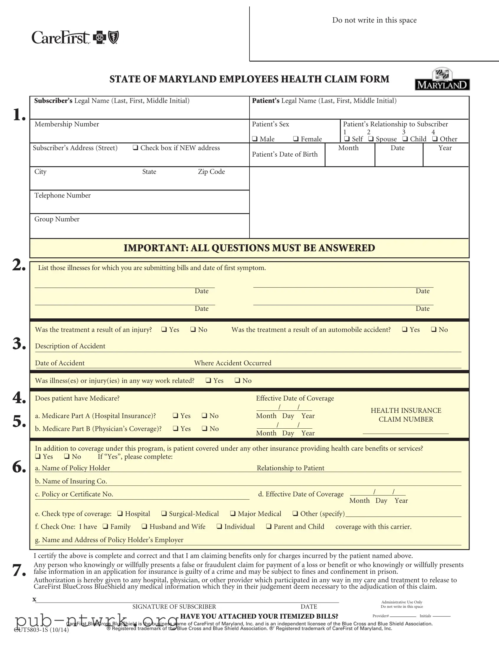Blank Maryland State Claim PDF Form